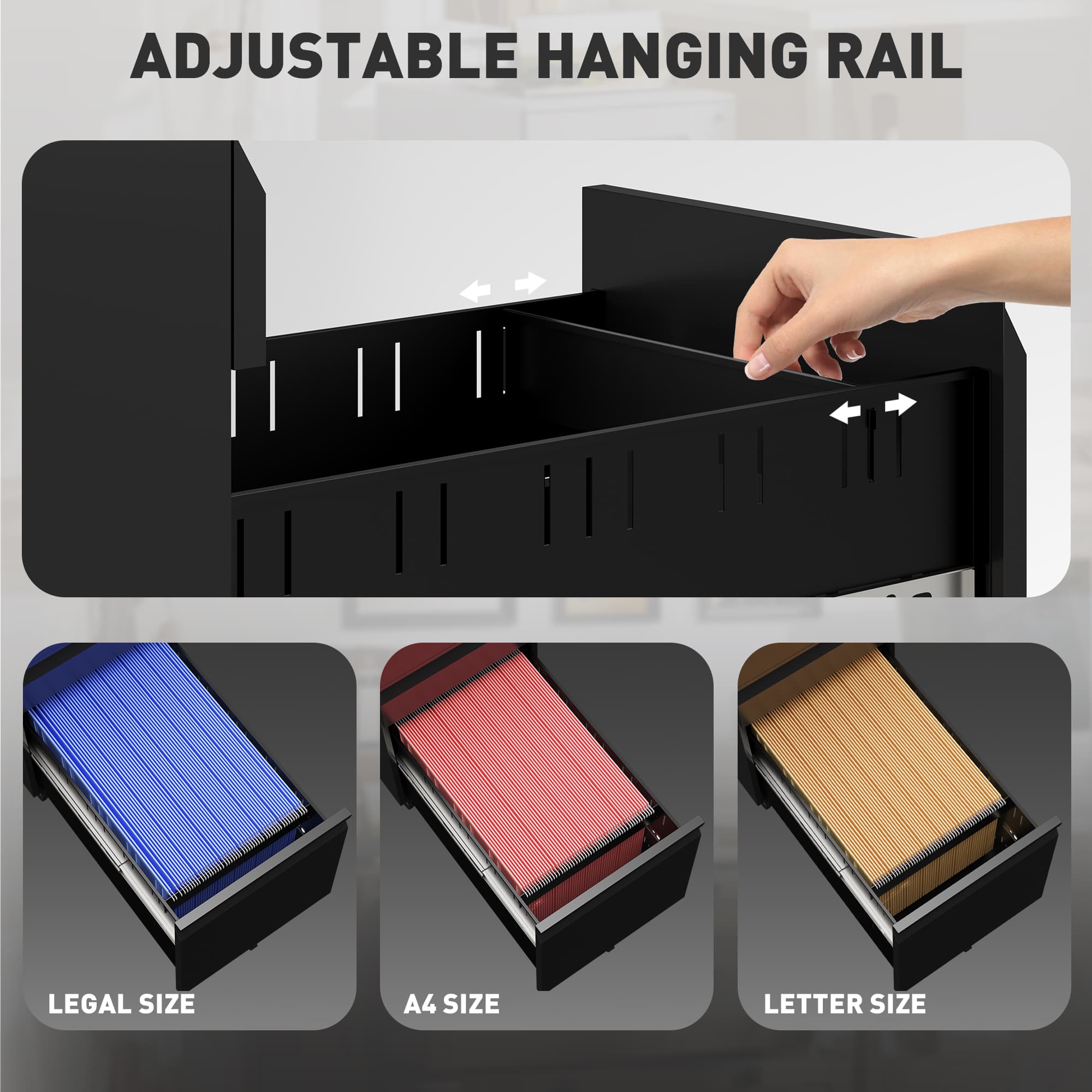 Lockable 3-Drawer Steel Filing Cabinet on Castors – Black - image 2