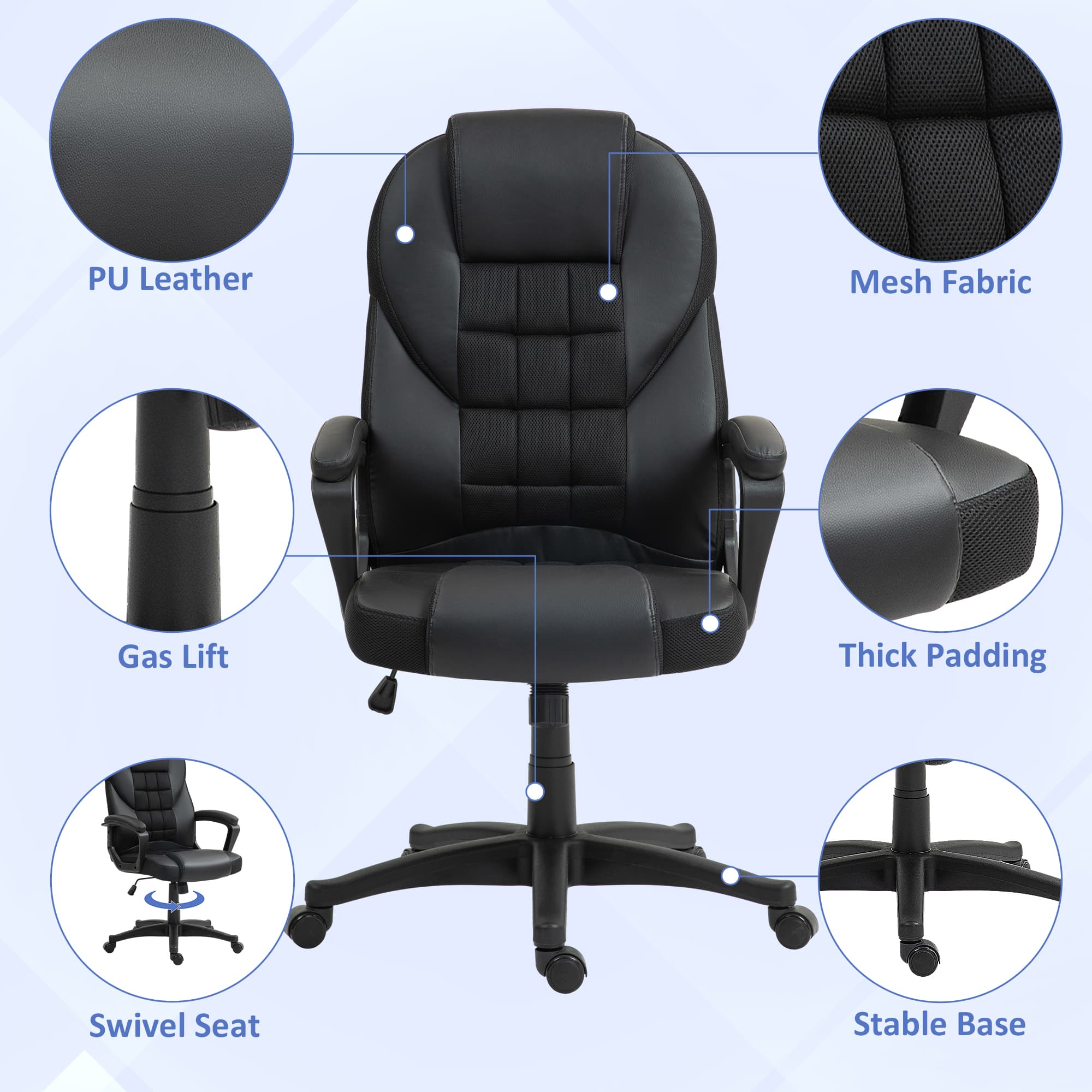 High-Back Office Chair with Faux Leather and Mesh Back - image 8