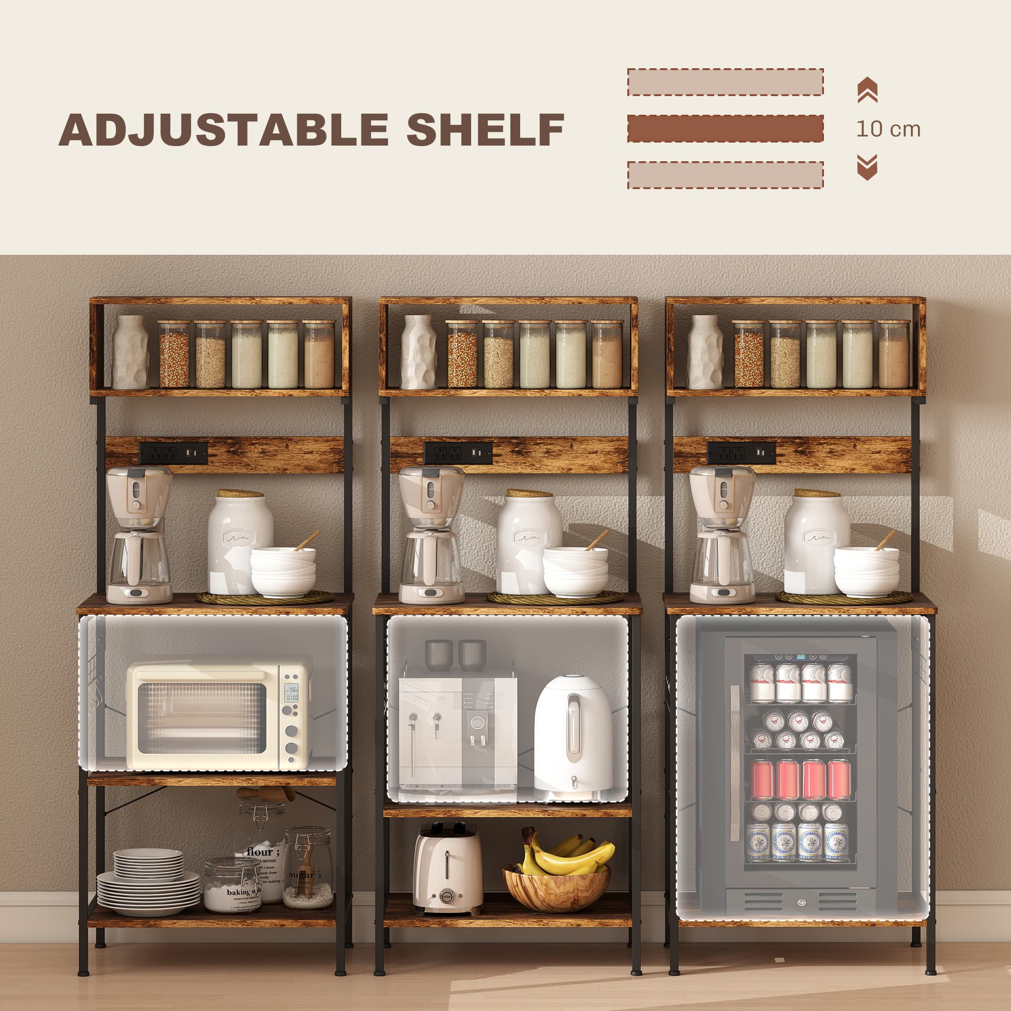 Kitchen Bakers Rack with Built-In Power Outlet & USB Ports - image 5