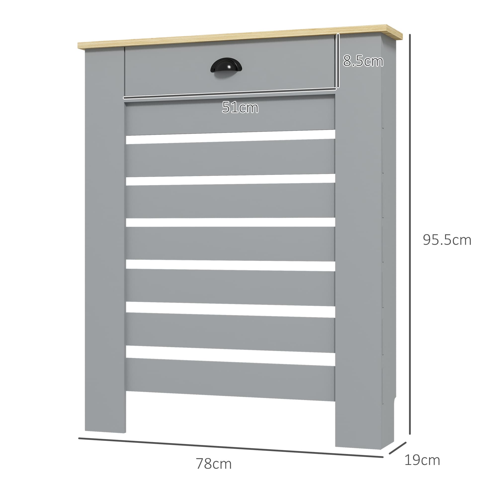 Grey Radiator Cover with Storage Drawer & Slatted Design - image 5