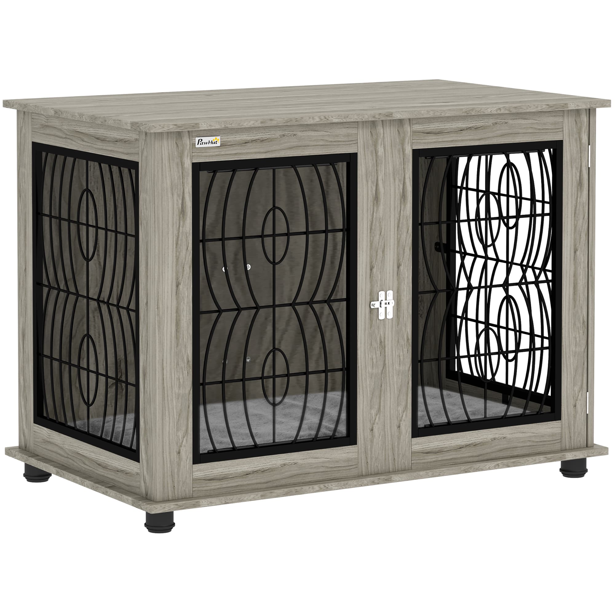 PawHut Dog Crate End Table with Decorative Grille, Grey - Grey