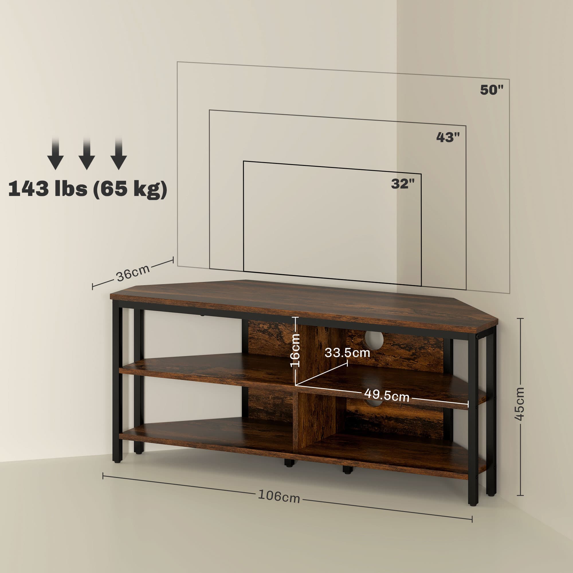 Space-Saving Industrial Corner TV Unit in Rustic Brown - image 2