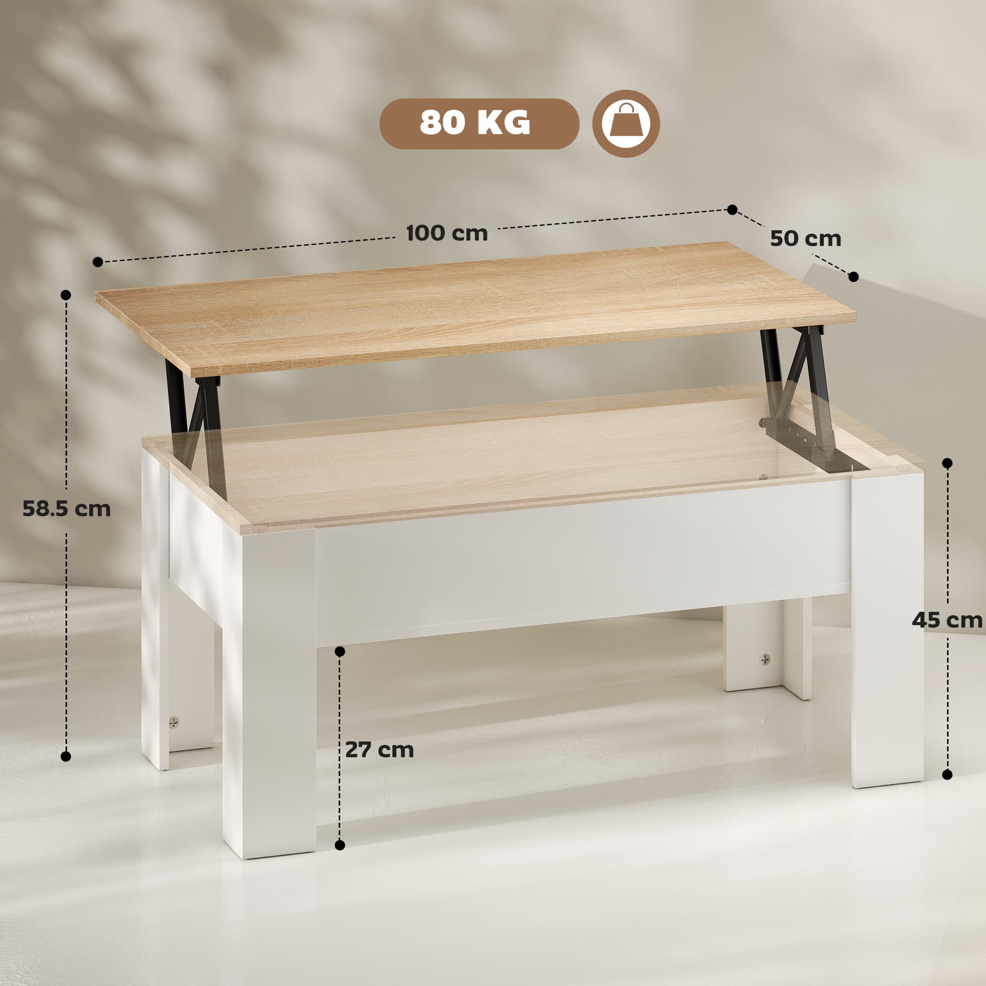 Lift-top coffee table in a small UK living room with hidden storage open
