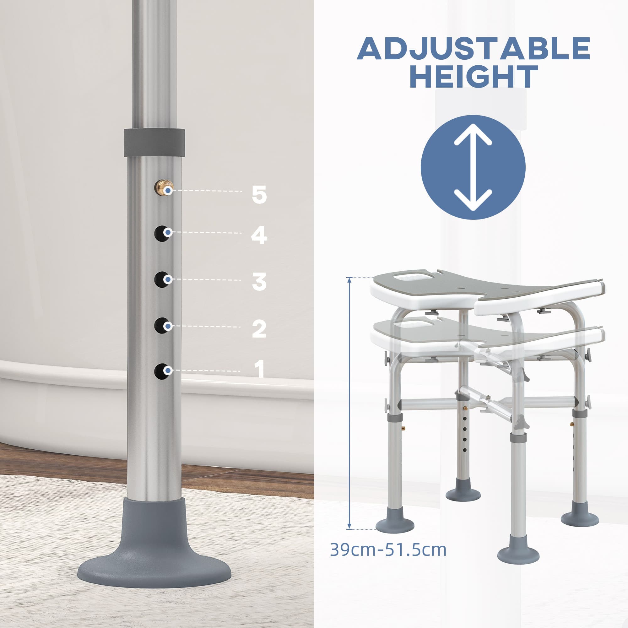 Adjustable Shower Stool With U-Shaped Seat and Grab Bar Included - image 4