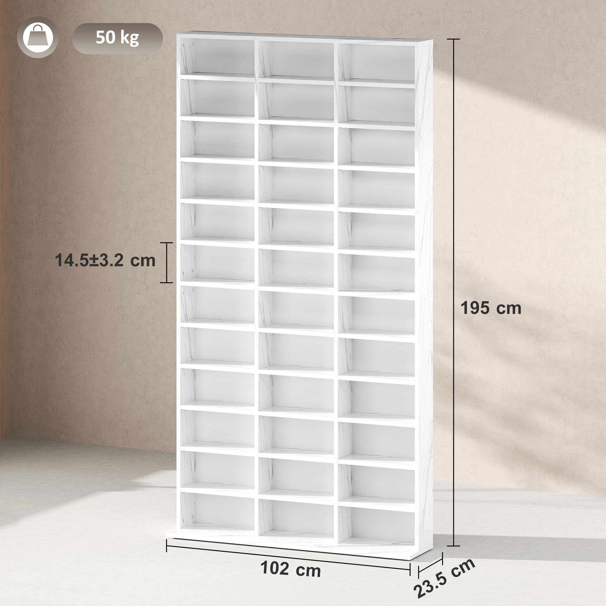 Three-Column Media Storage Unit in White Marble Effect - image 5