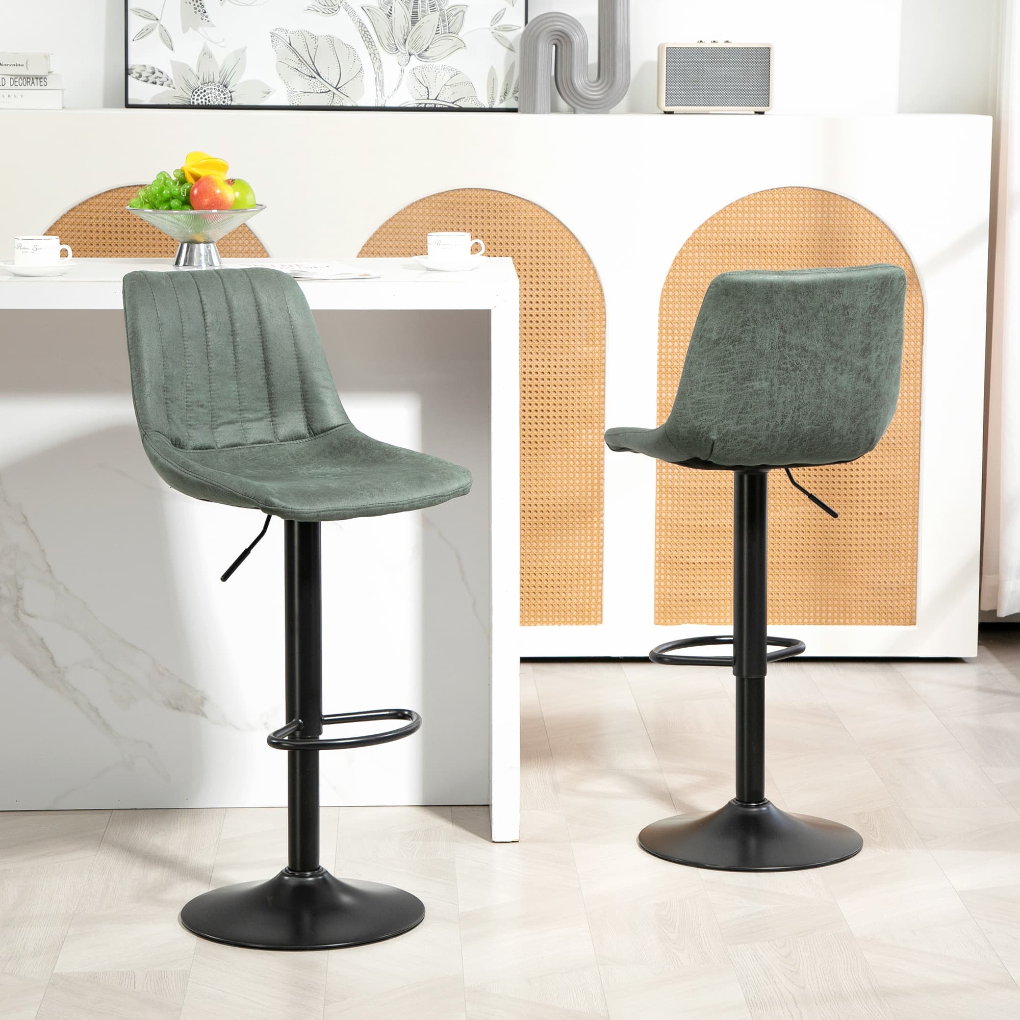 Retro Tub Bar Stools in Green Microfibre – Set of 2 - image 1