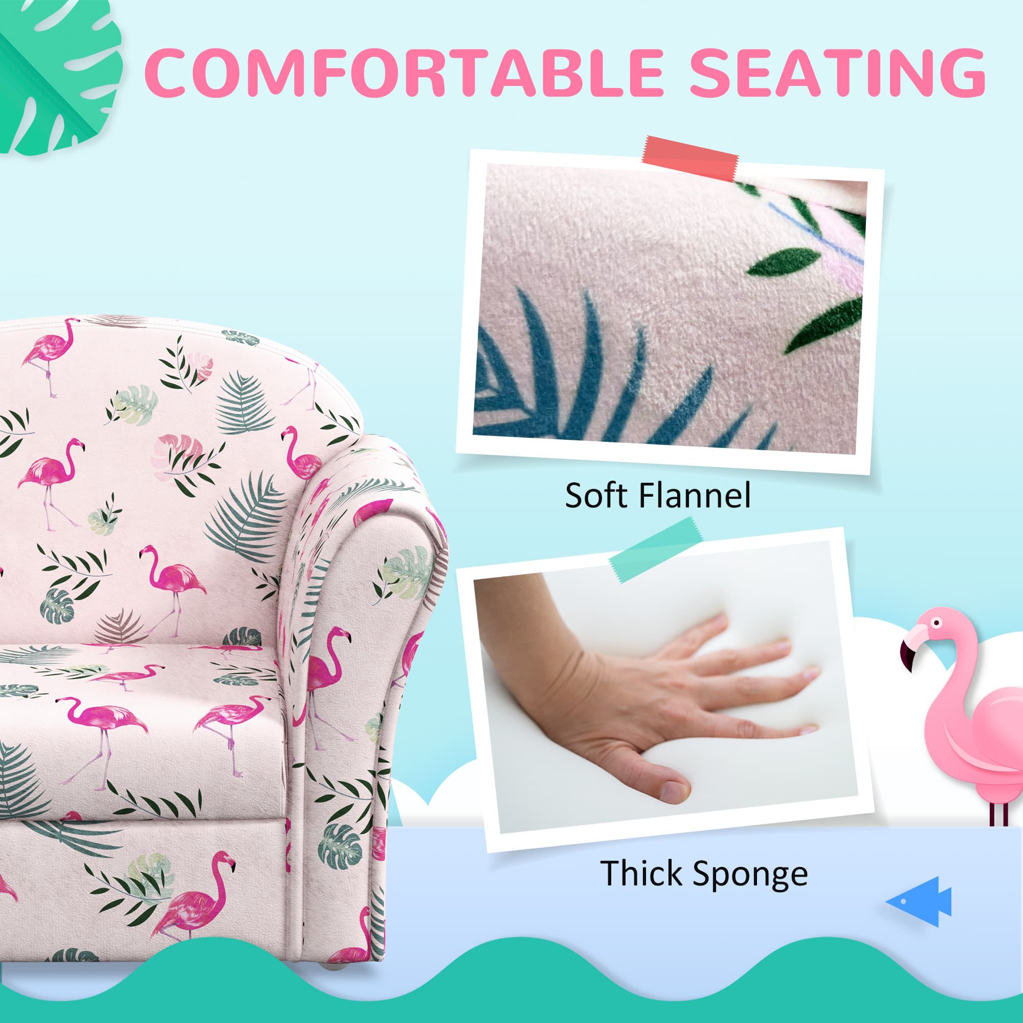 Flamingo Kids Armchair With Tropical Print Upholstery - image 2