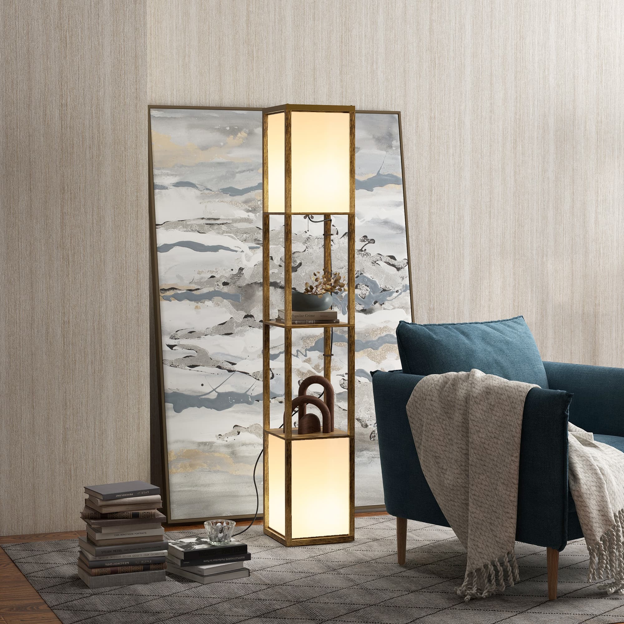 Shelf Floor Lamp with Top and Bottom Lighting, Brown - image 4