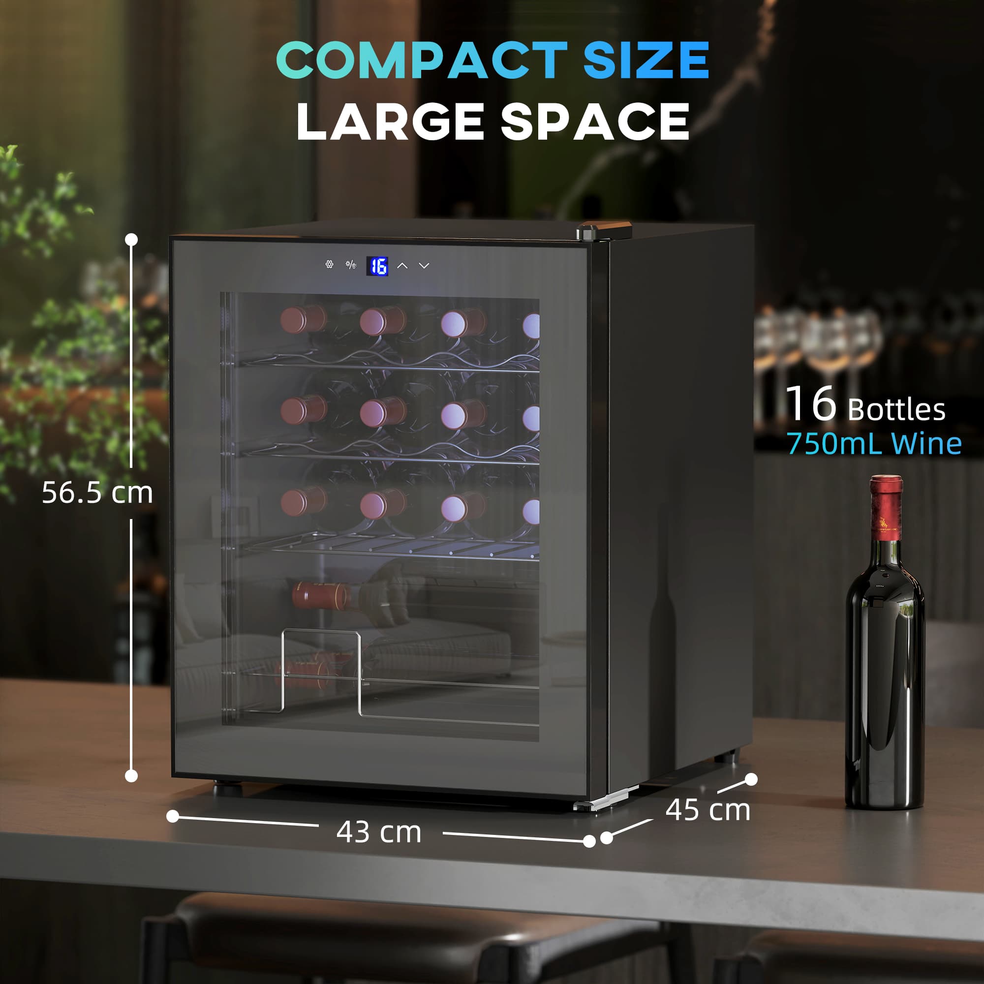 16-Bottle Wine Fridge with Blue LED Interior and Touch Control - image 7