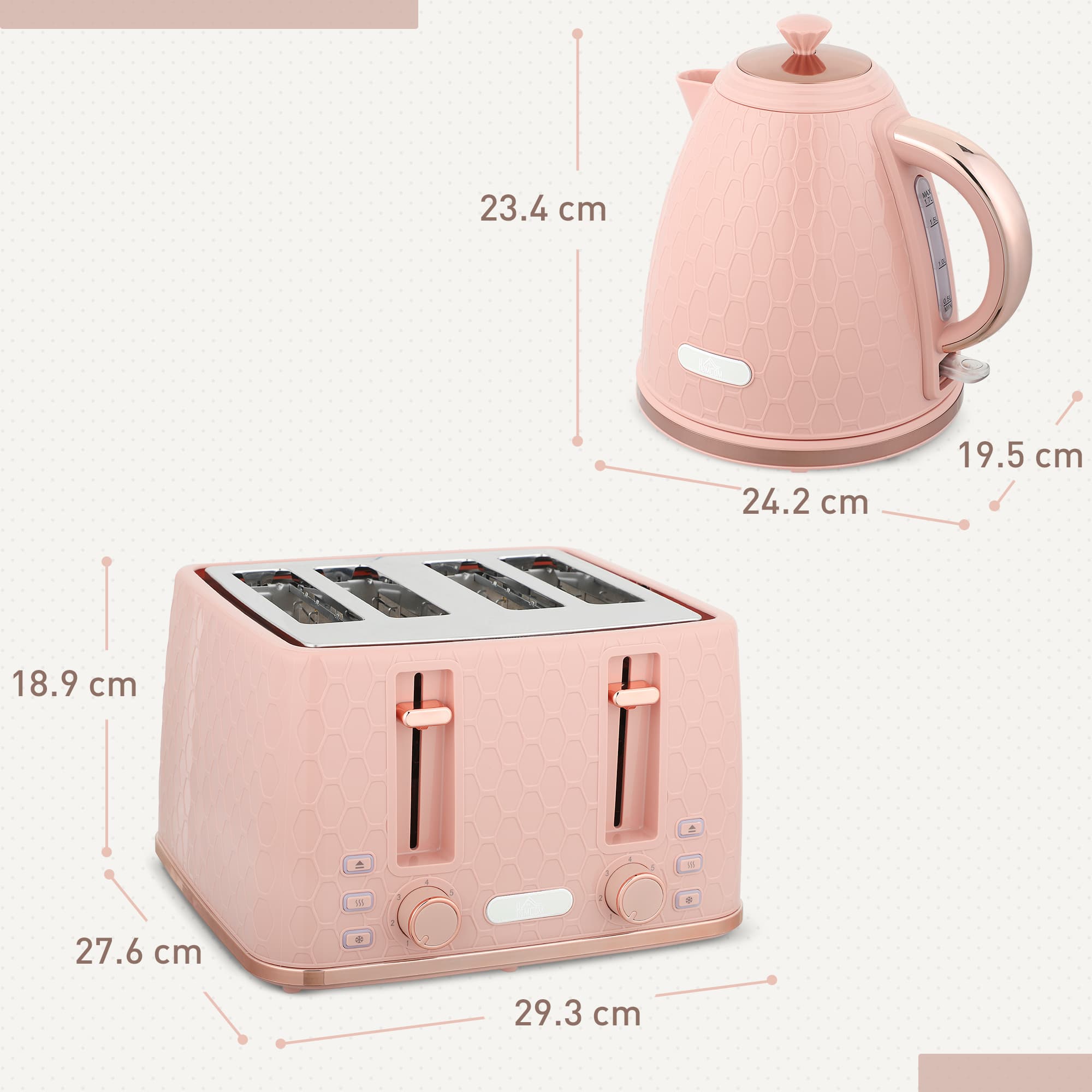Blush Pink Kettle and 4-Slice Toaster Set with Honeycomb Detail - image 5