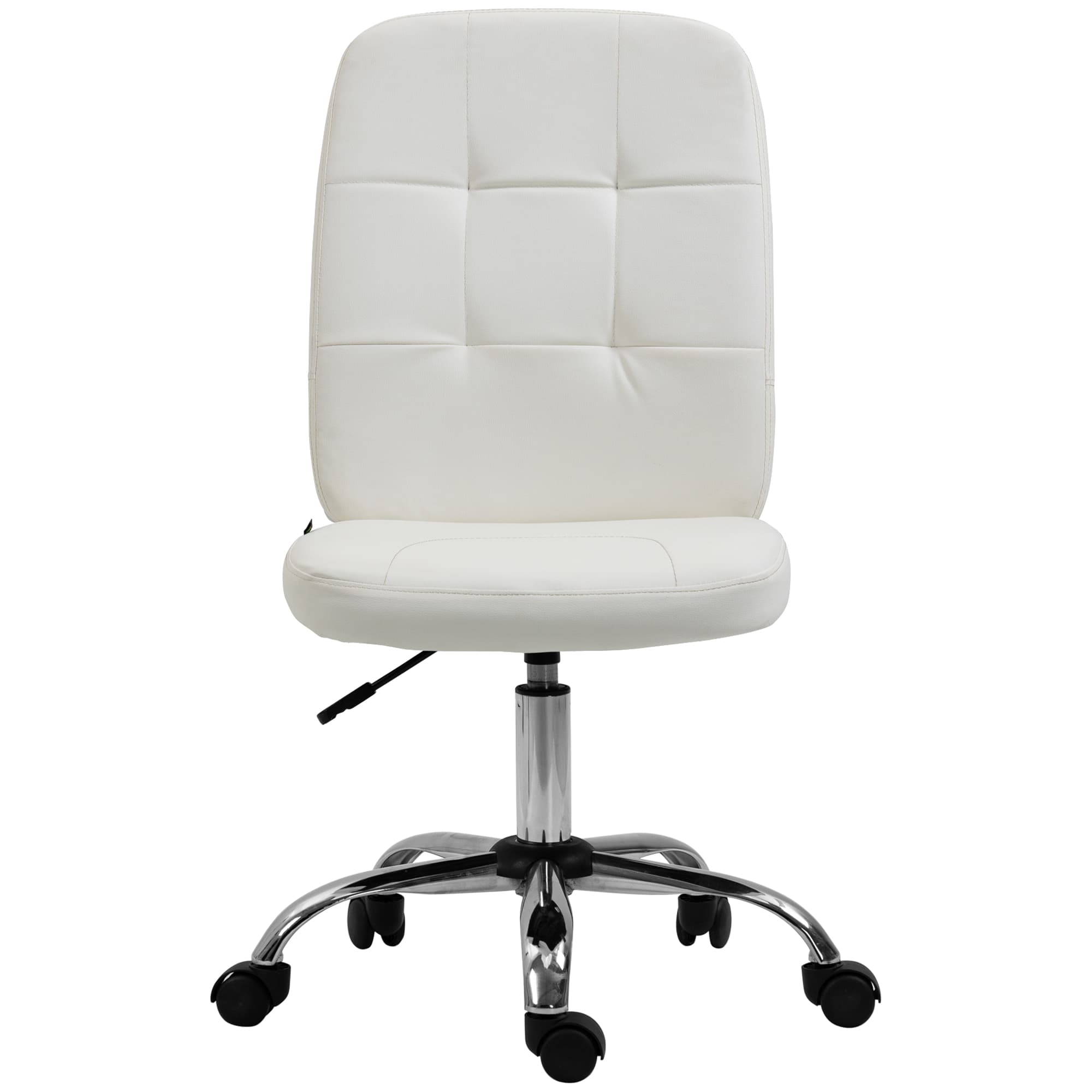 Cream Faux Leather Armless Office Chair with Gas Lift - image 7