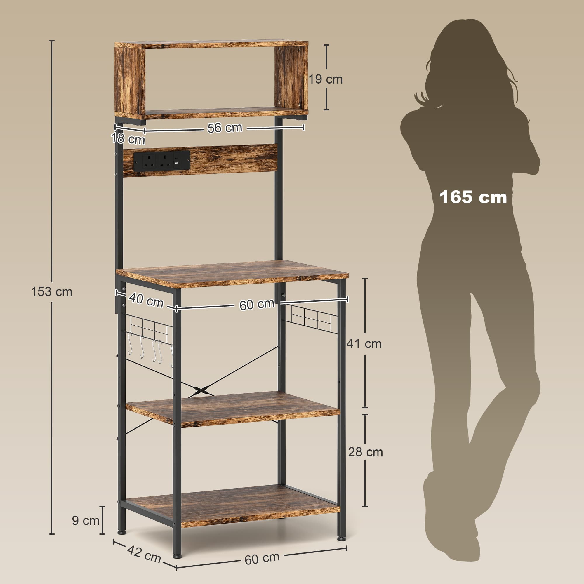 Kitchen Bakers Rack with Built-In Power Outlet & USB Ports - image 3