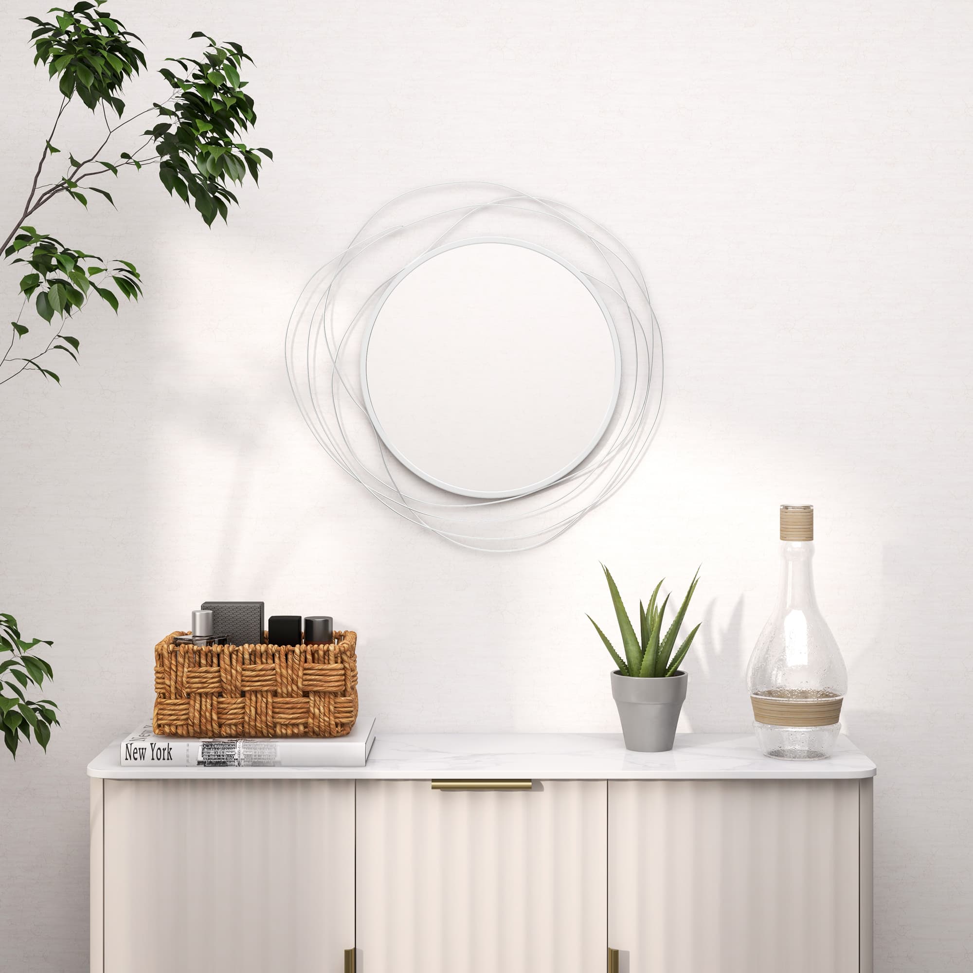 Round Wall Mirror with Abstract Metal Wire Surround - image 2