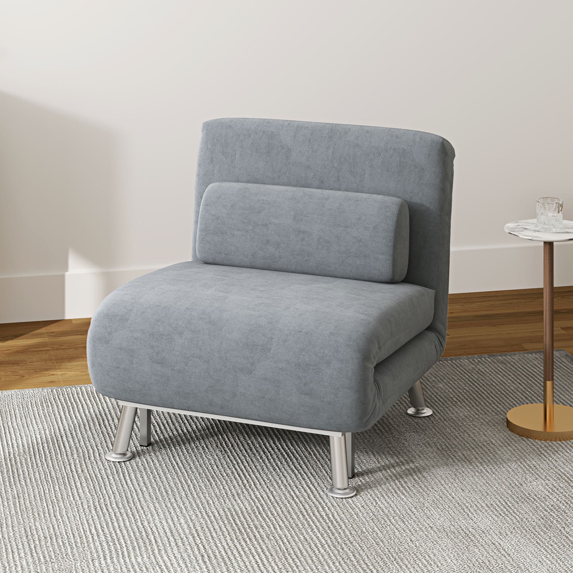Single Velvet-Feel Sleeper Chair Bed - Grey 5-Position Recline - image 1