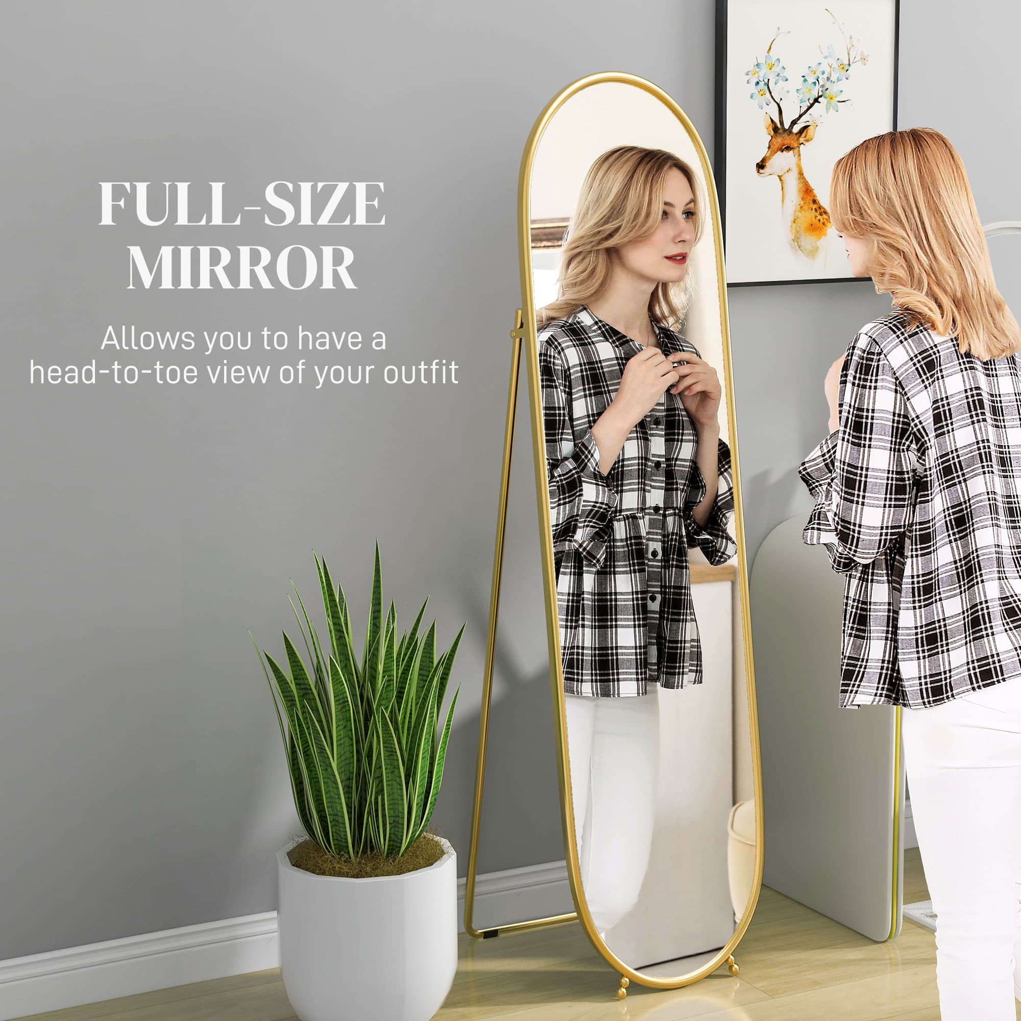Full-Length Oval Standing Mirror with Gold Frame - image 1