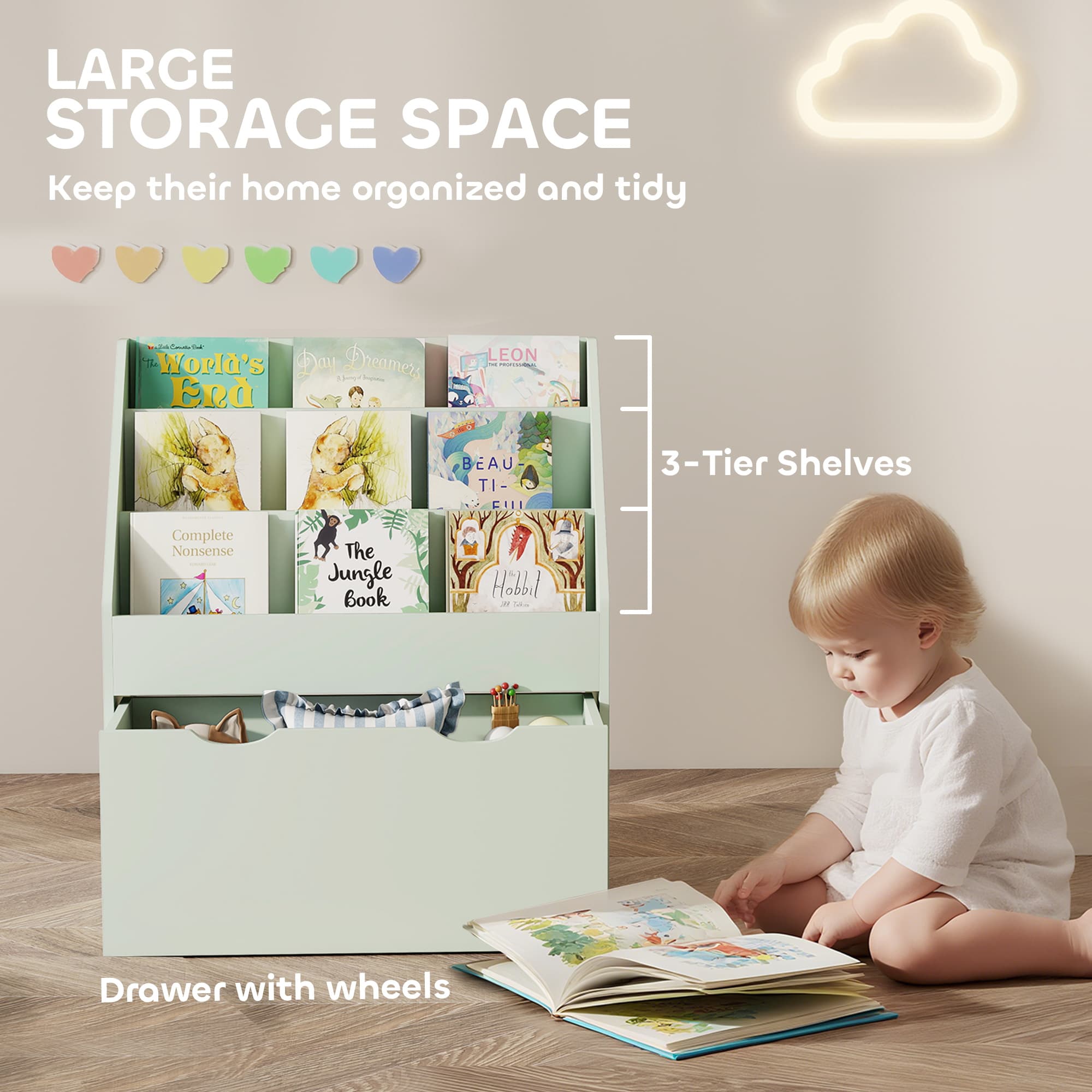 Transform Their Playroom with this Green Kids Bookcase & Drawer - image 4