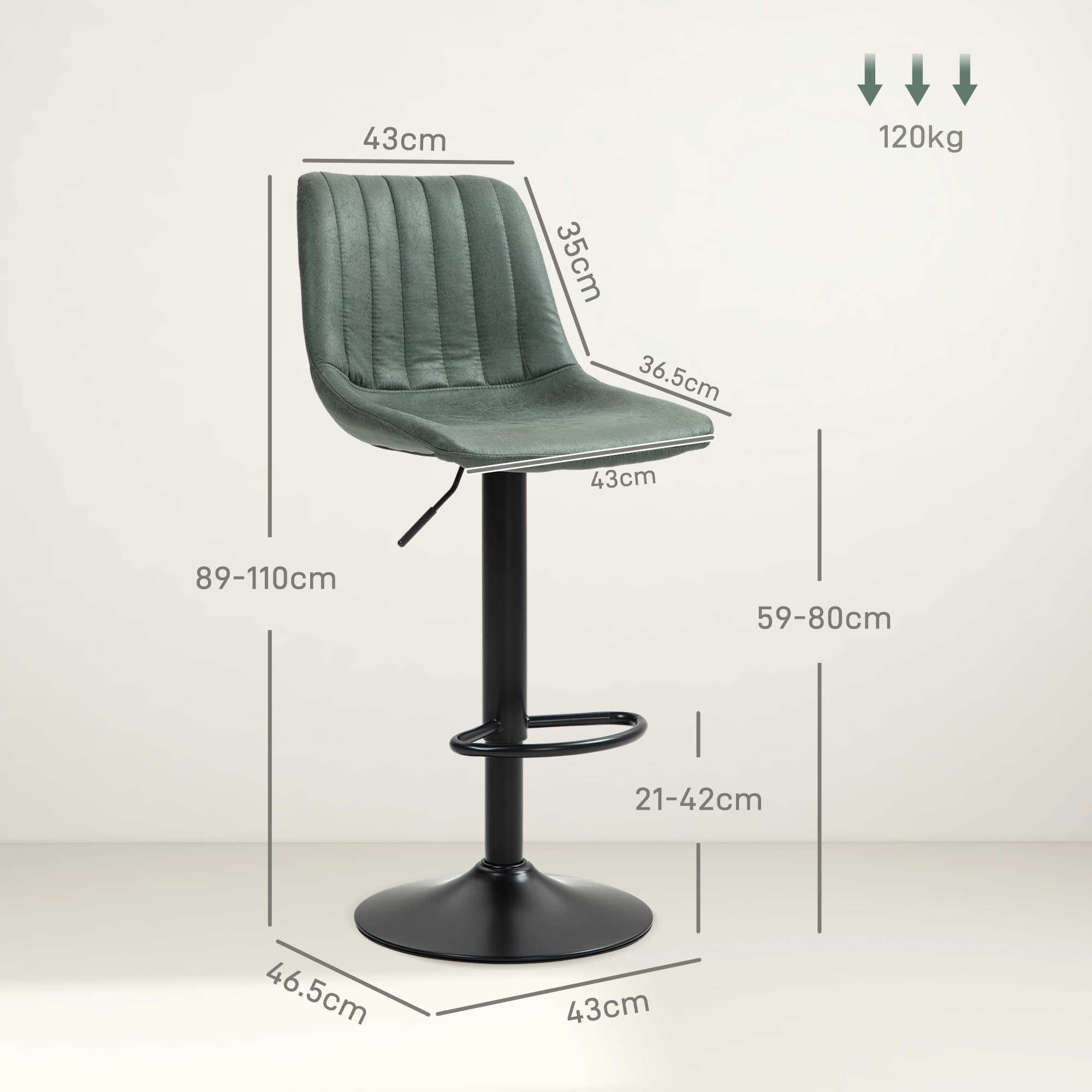 Retro Tub Bar Stools in Green Microfibre – Set of 2 - image 5