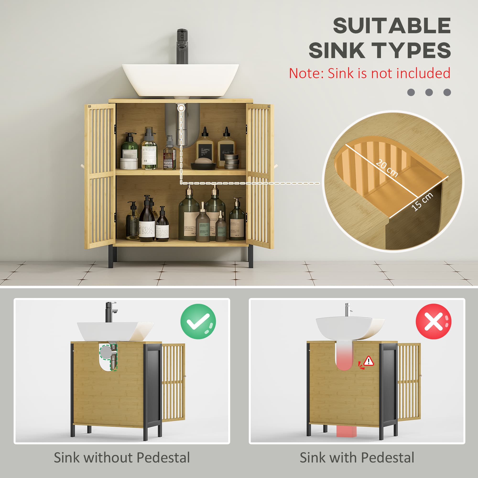 Black bamboo-blend under sink cabinet - image 8