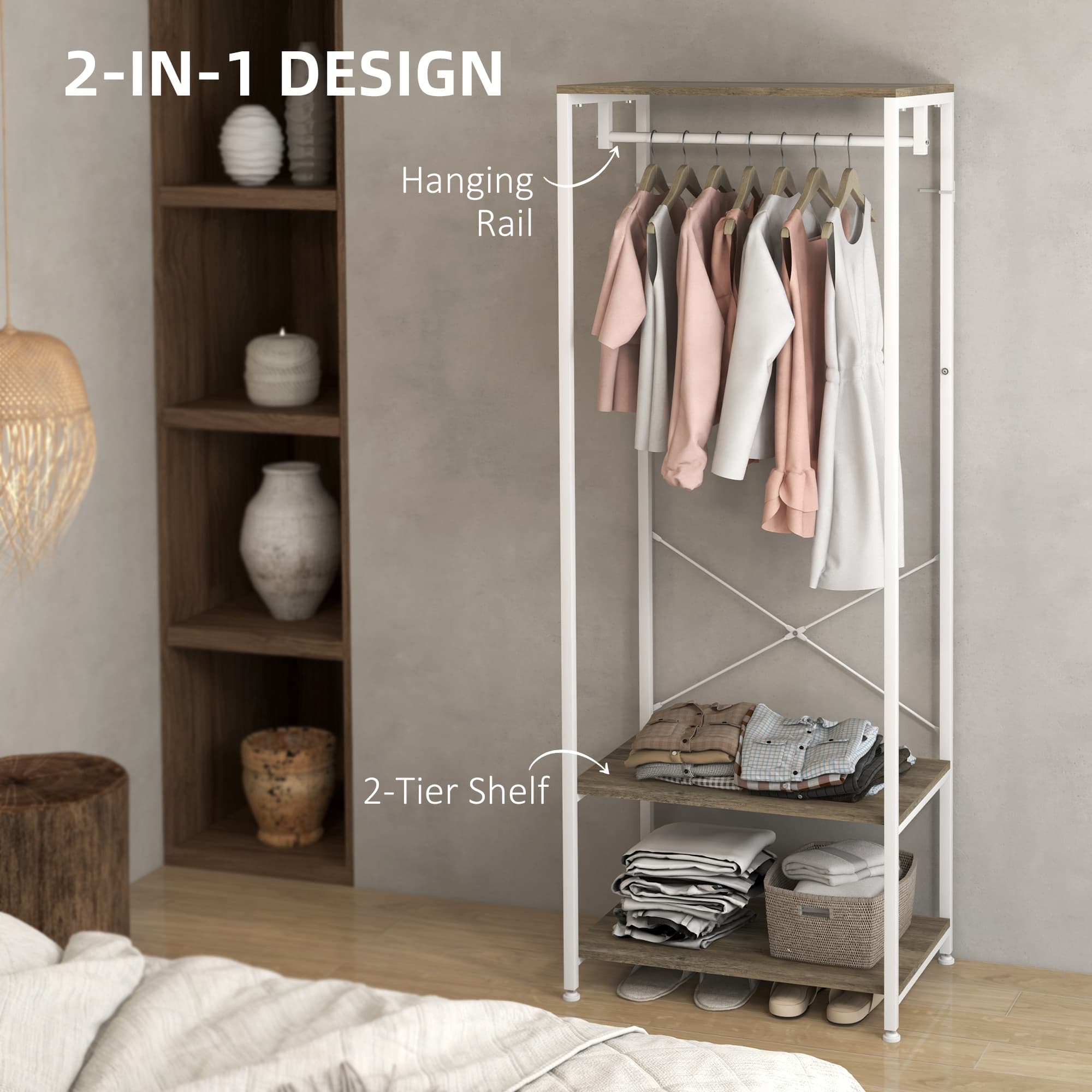 Coat Rack and Shoe Shelves for Hallways, White - image 4