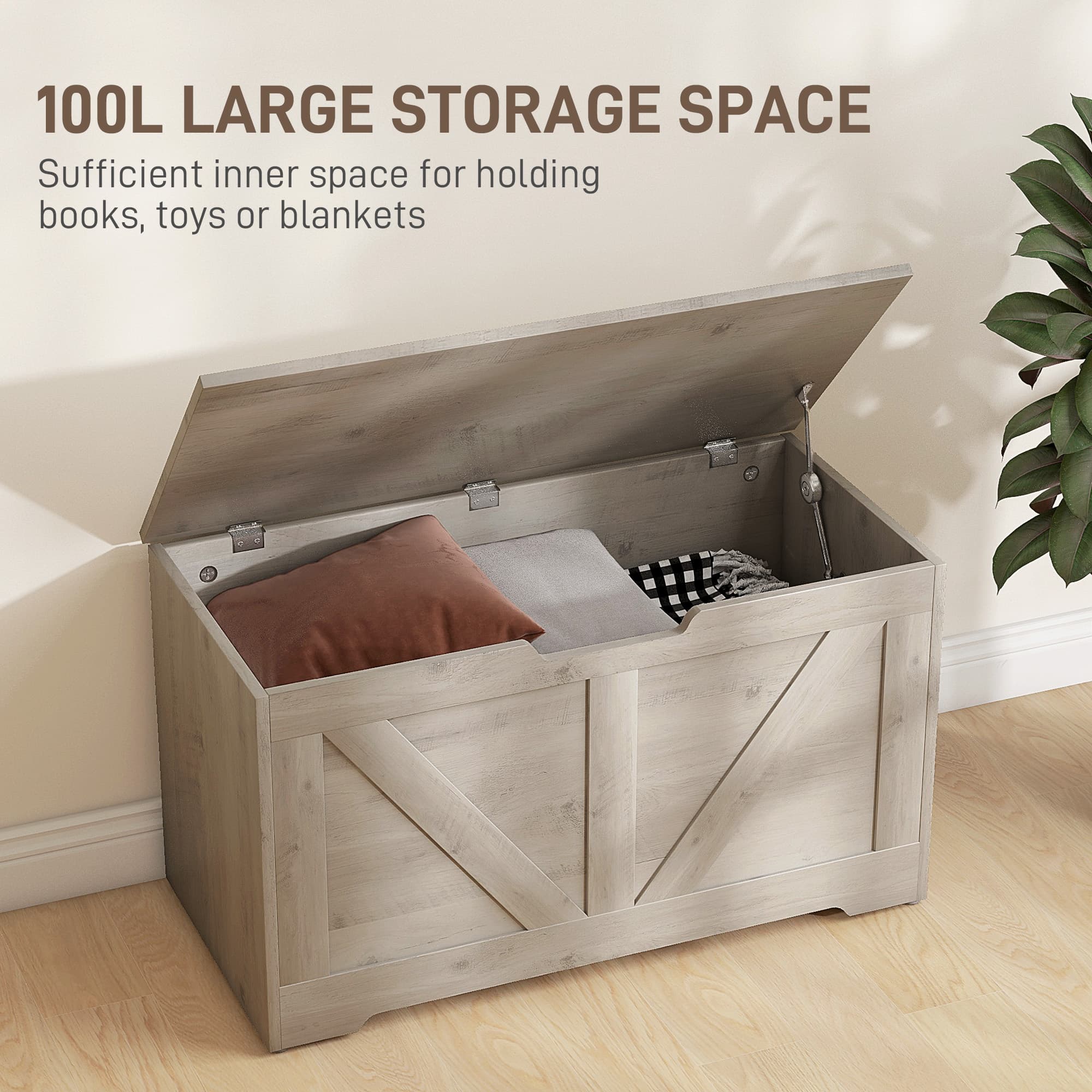 Light Grey 100L Storage Chest with X-Cross Farmhouse Panels - image 3