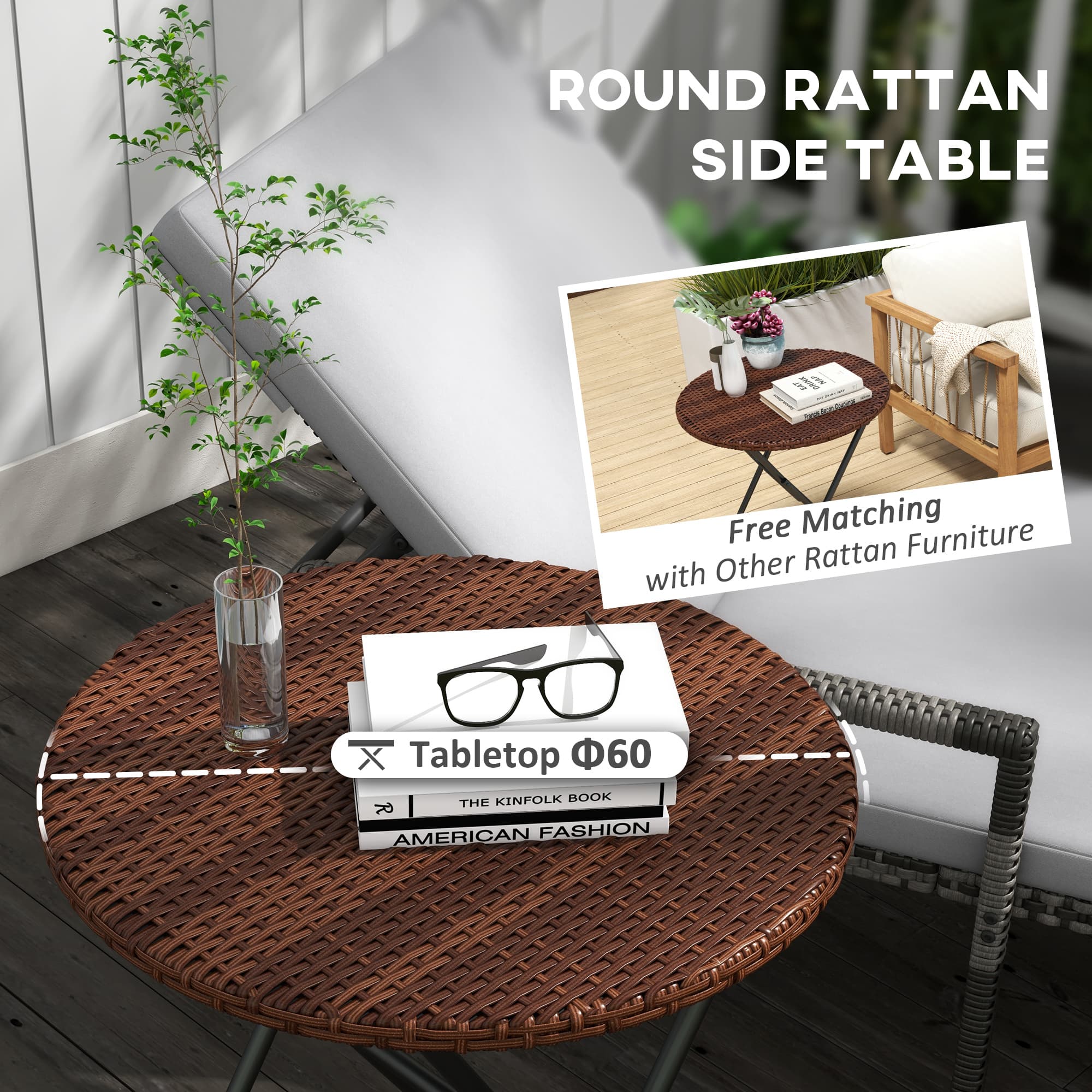 Foldable Rattan Garden Table for Patio Drinks - image 8