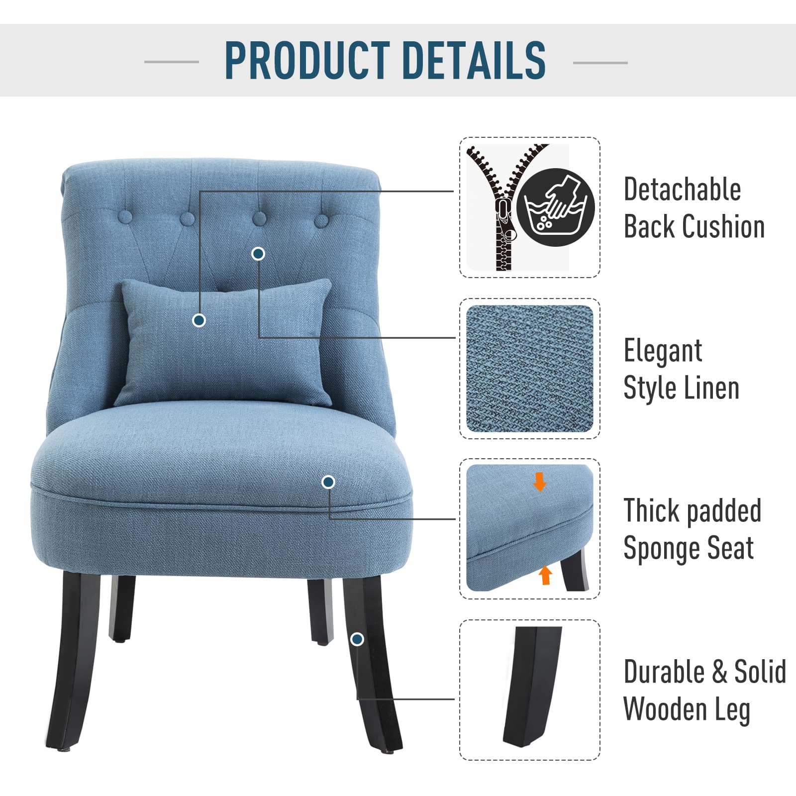 Vintage-Inspired Blue Tufted Armless Accent Chairs (Set of 2) - image 5