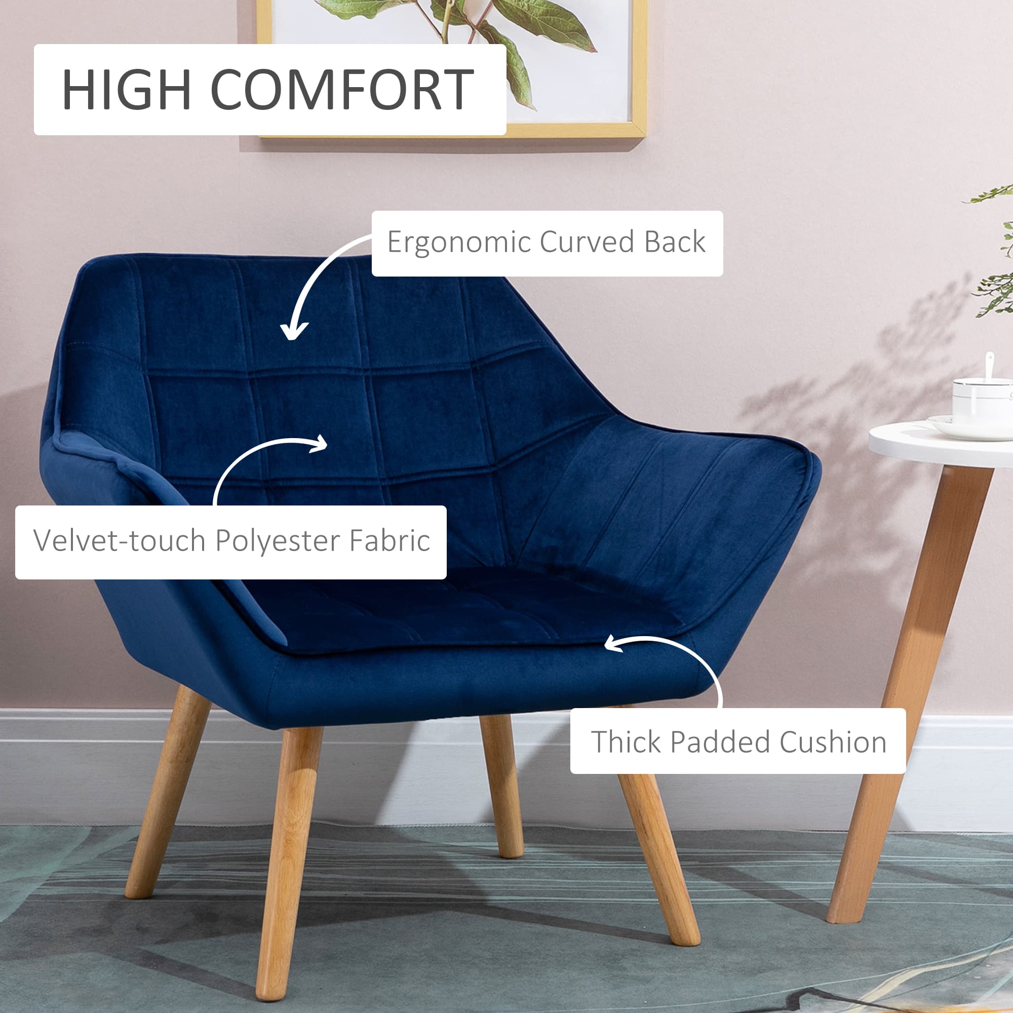 Blue Velvet Accent Chairs With Quilted Seat – Set of 2 - image 4