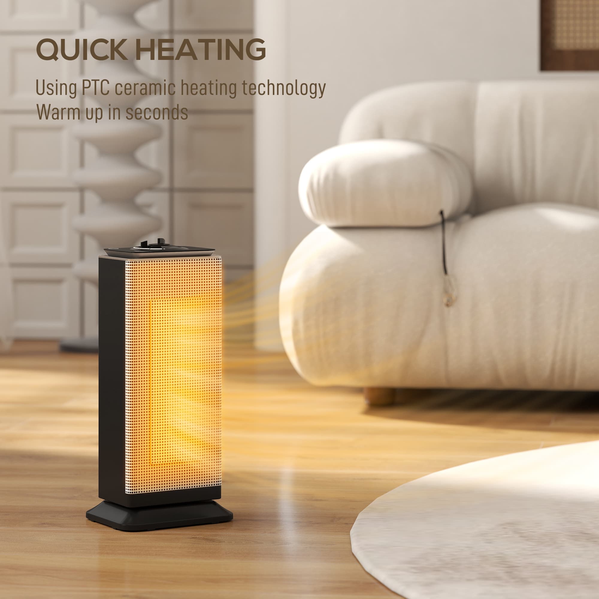 Compact 2000W Ceramic Heater with Wide-Angle Oscillation - image 2