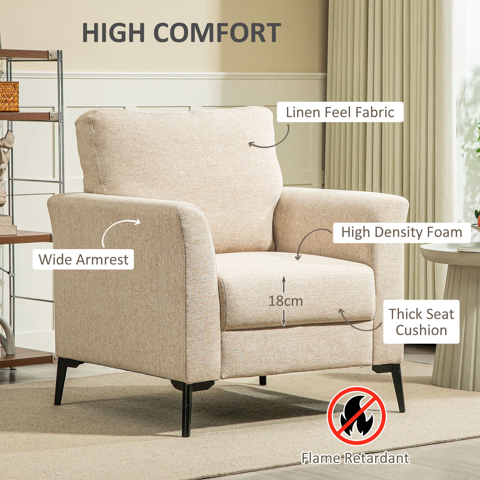 Sink Into Comfort: The Linen-Look Beige Accent Armchair - image 4