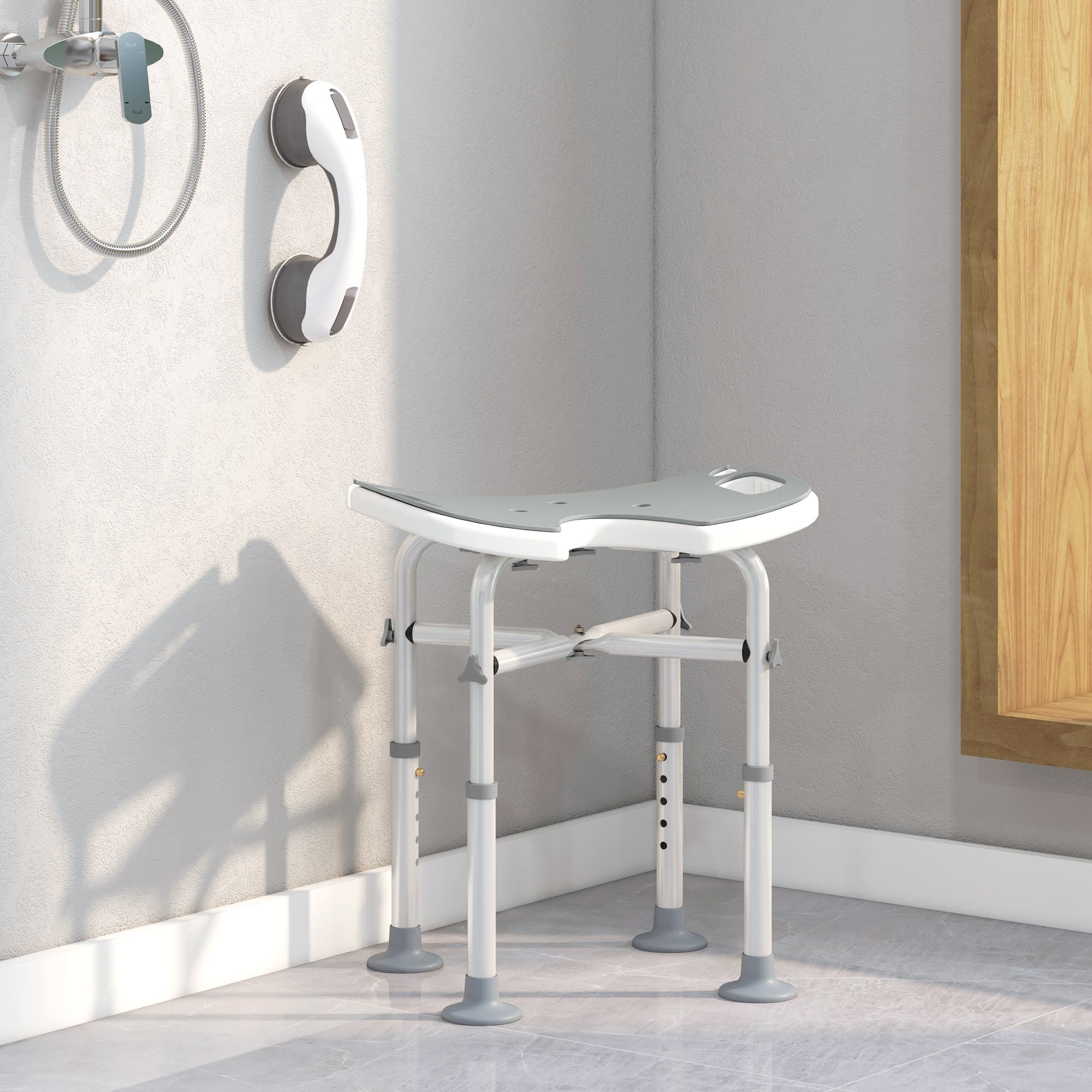 Adjustable Shower Stool With U-Shaped Seat and Grab Bar Included - image 2