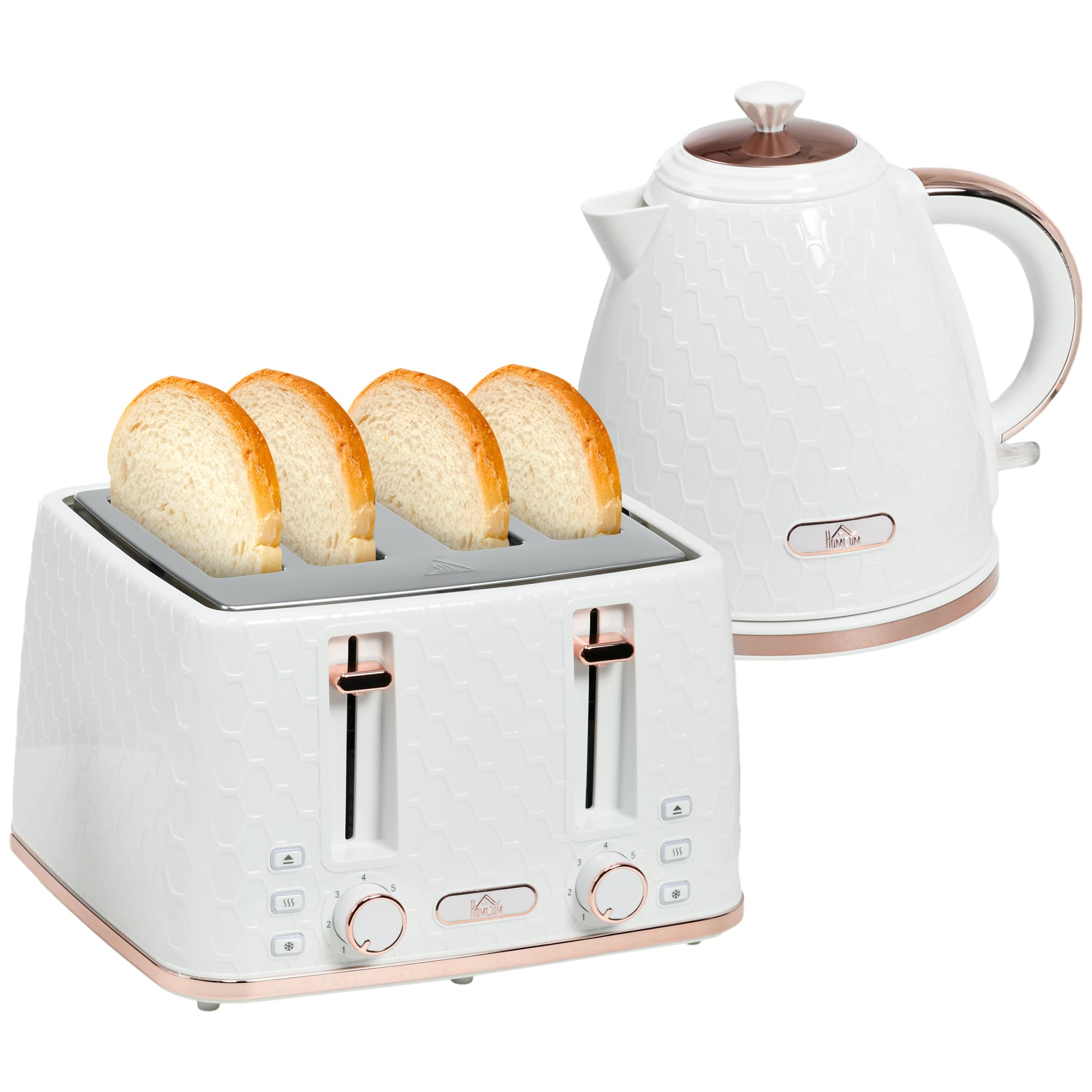 Matching Kettle and Toaster Set in White and Rose Gold - Cream