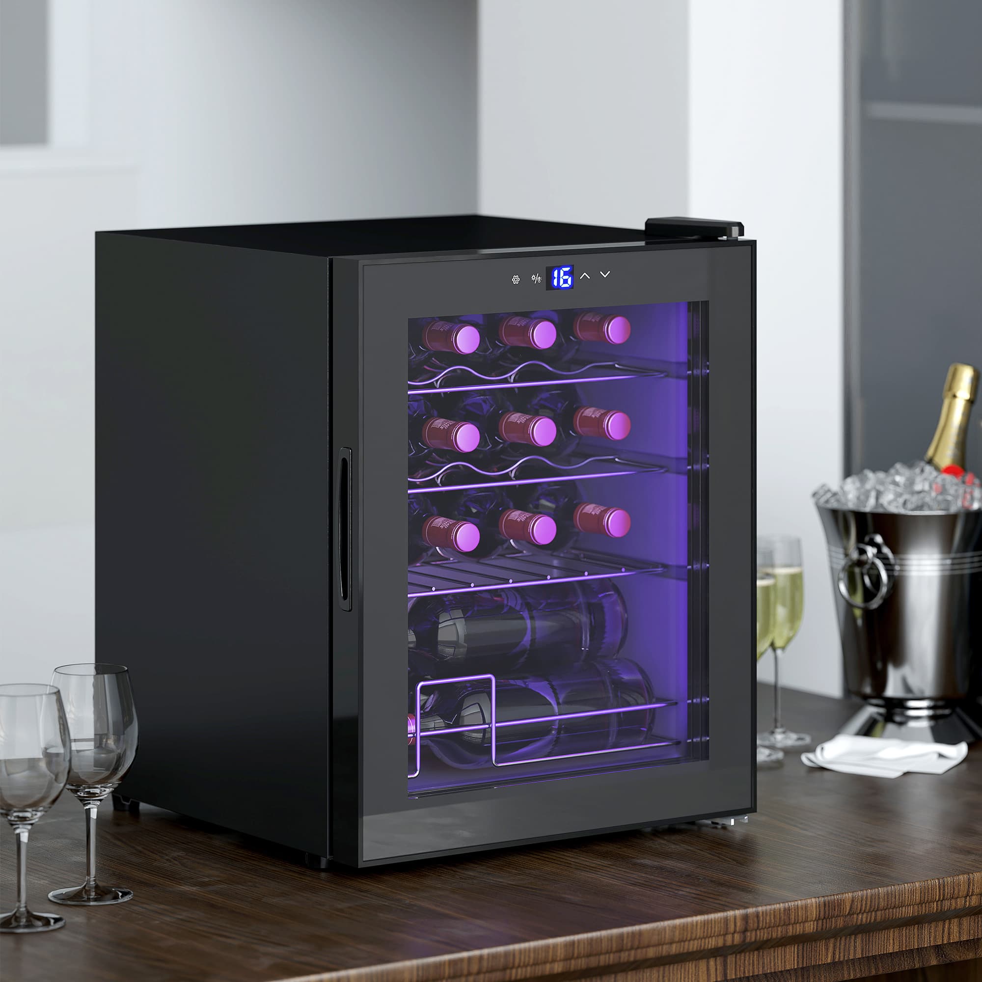 16-Bottle Wine Fridge with Blue LED Interior and Touch Control - image 10