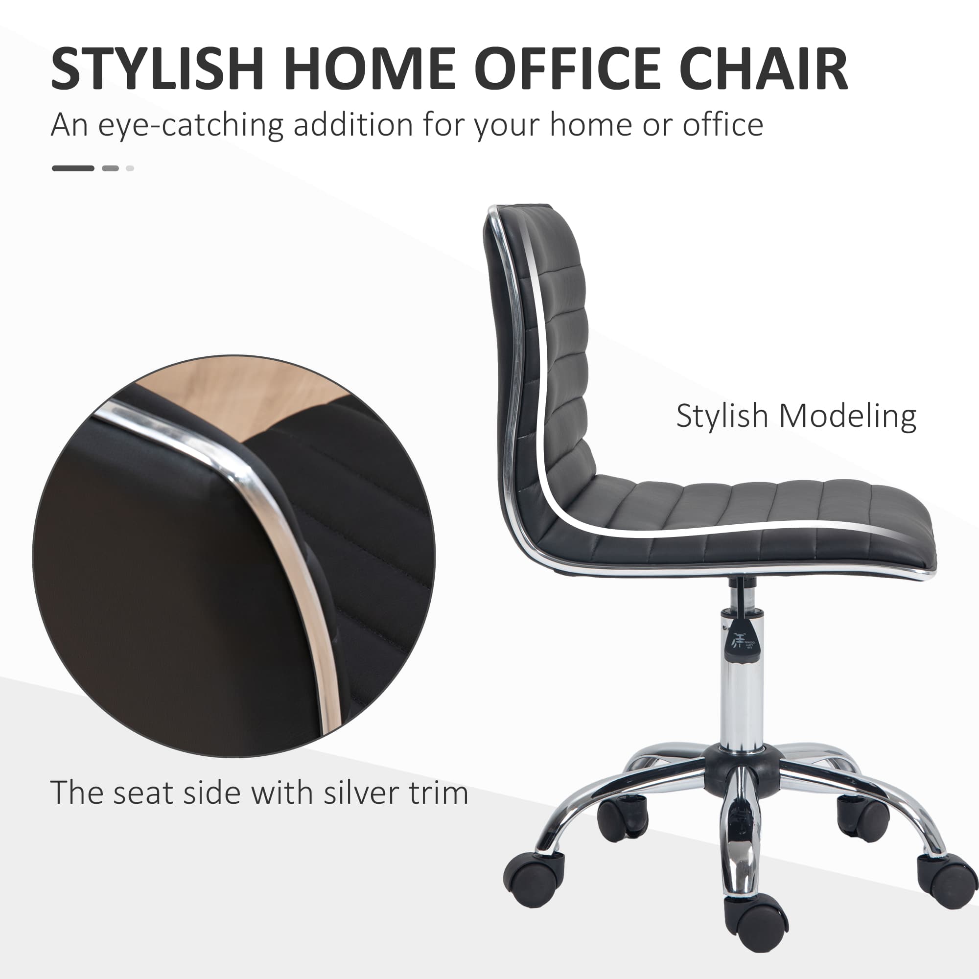 Armless Faux Leather Swivel Office Chair in Black - image 2