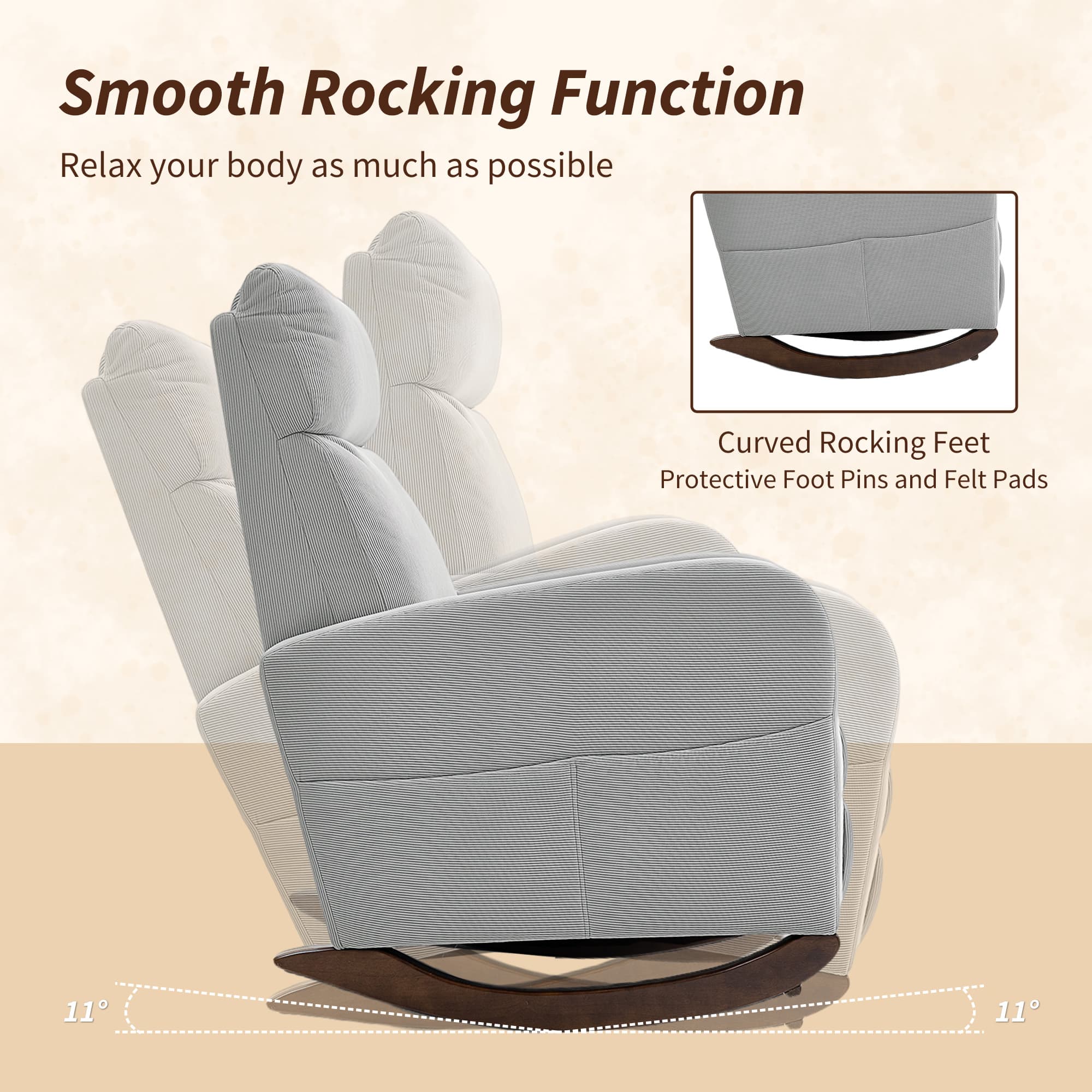 Transform Your Space with this Grey Corduroy Rocking Chair - image 1