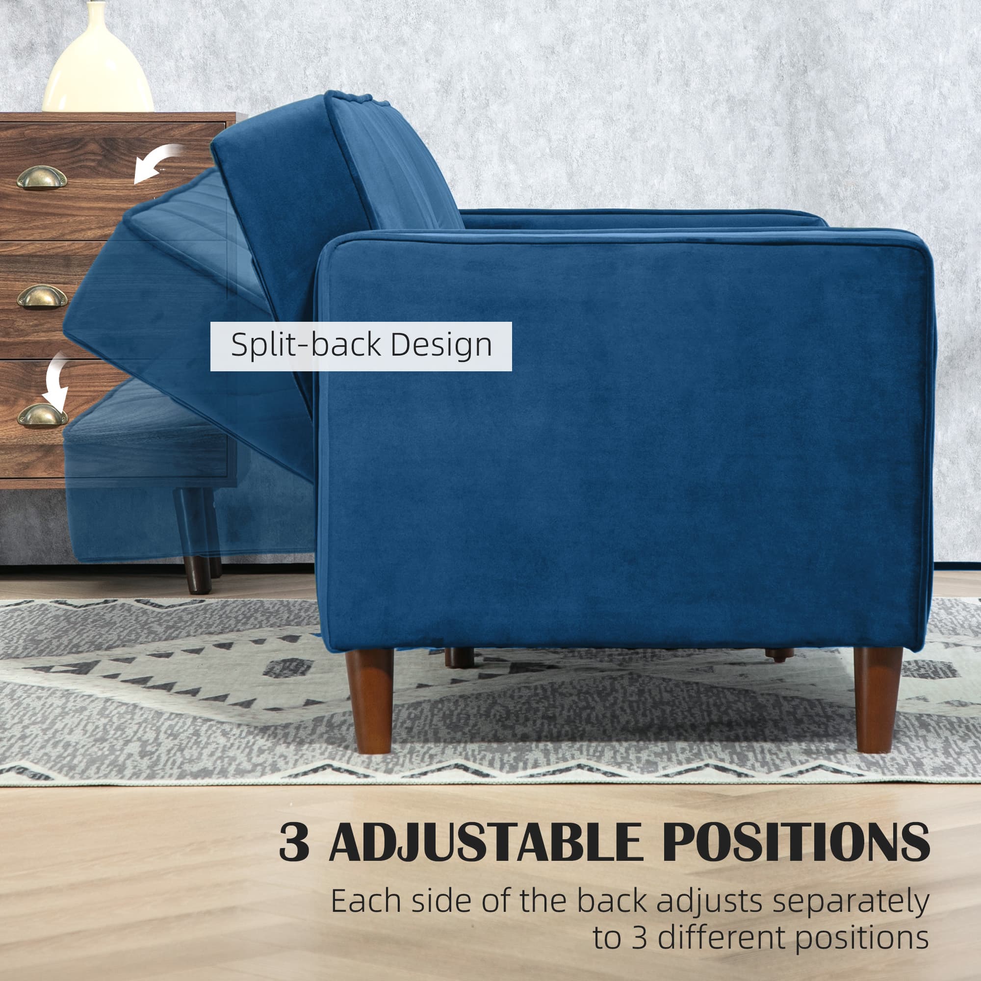 Discover Effortless Comfort: Blue Velvet 3-Seater Sofa Bed - image 2