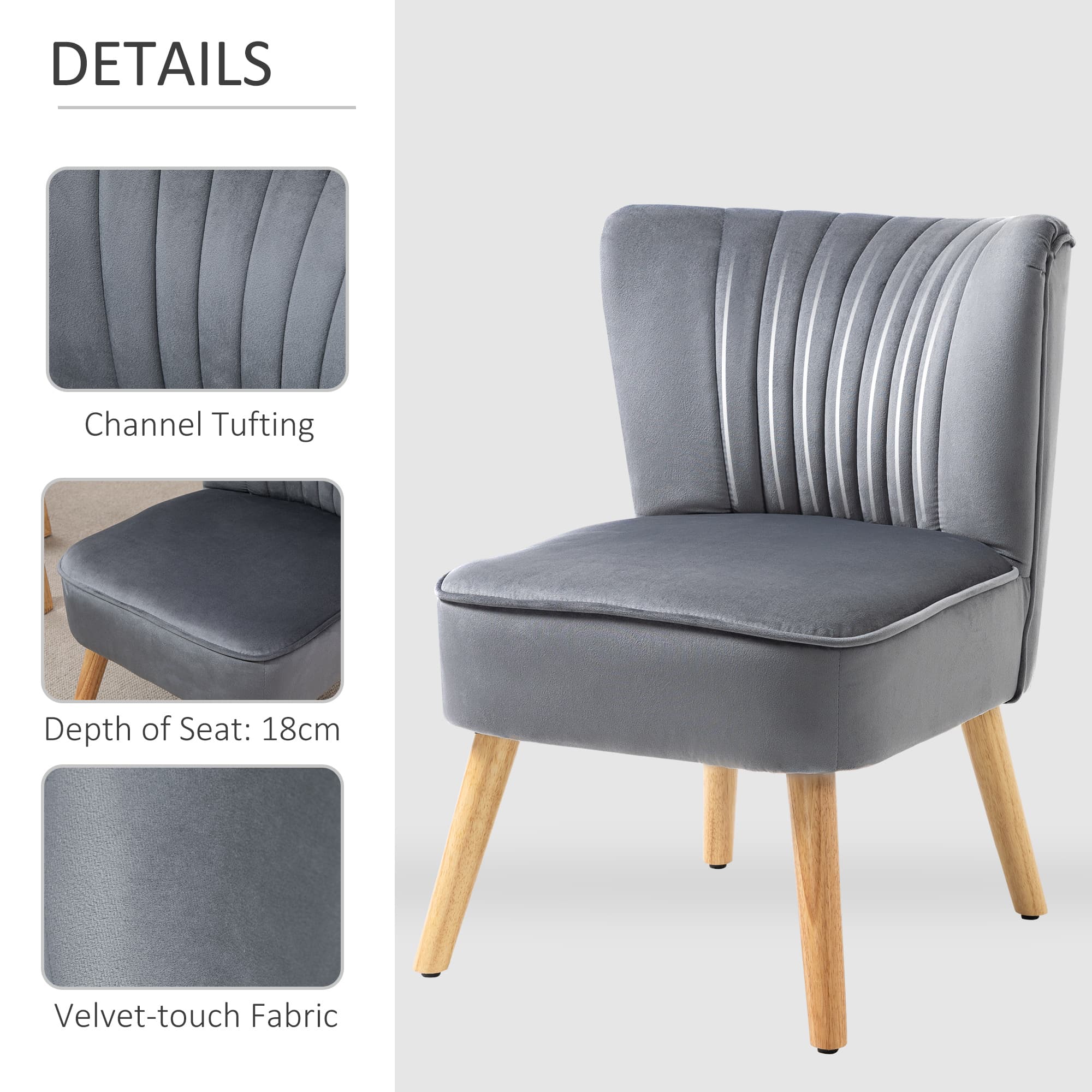 Pair of Grey Velvet Tub-Style Accent Chairs with Wooden Legs - image 3
