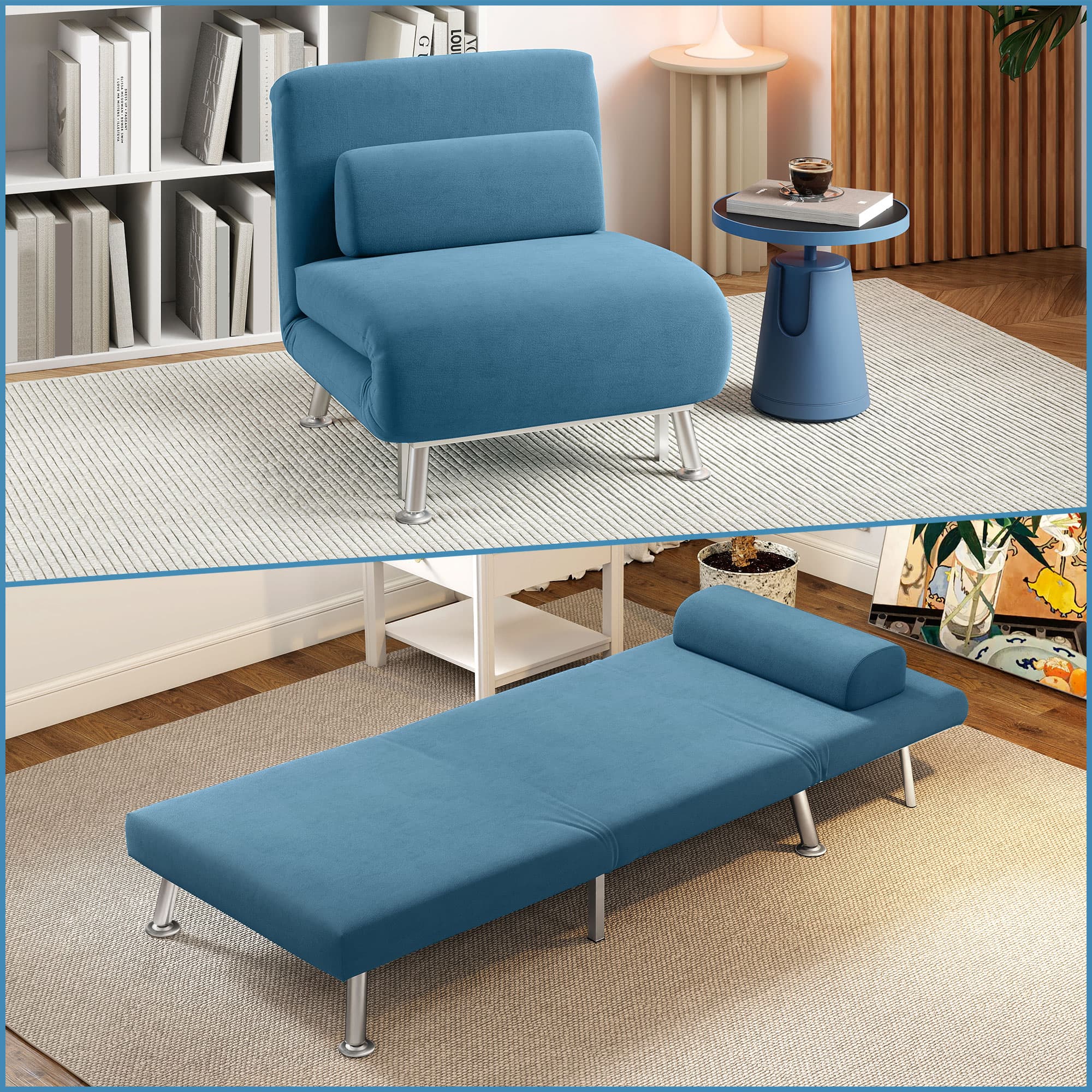 Transform Your Space with this Blue Velvet Single Sofa Bed - image 2