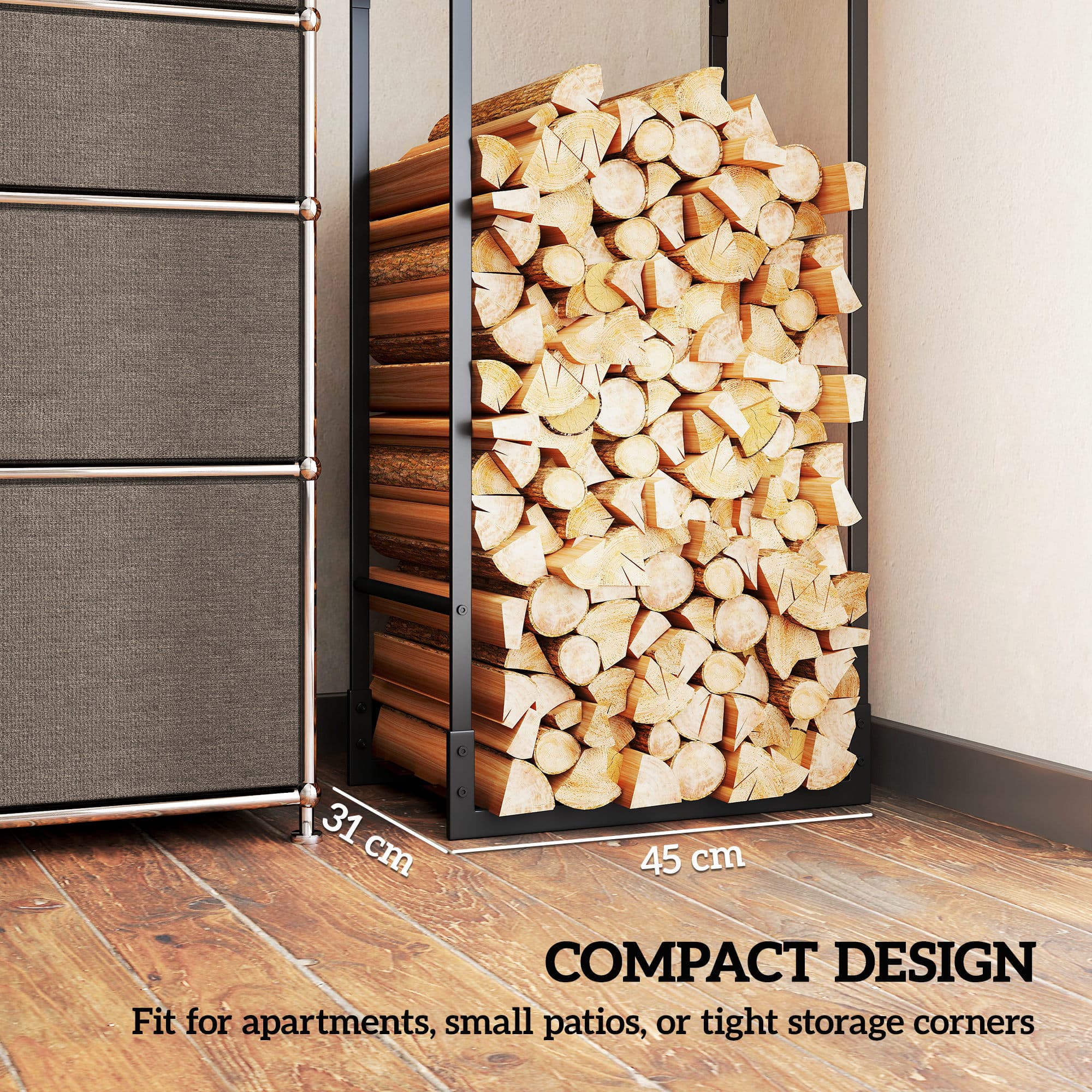 Tall black log holder for tidy fireside storage - image 10