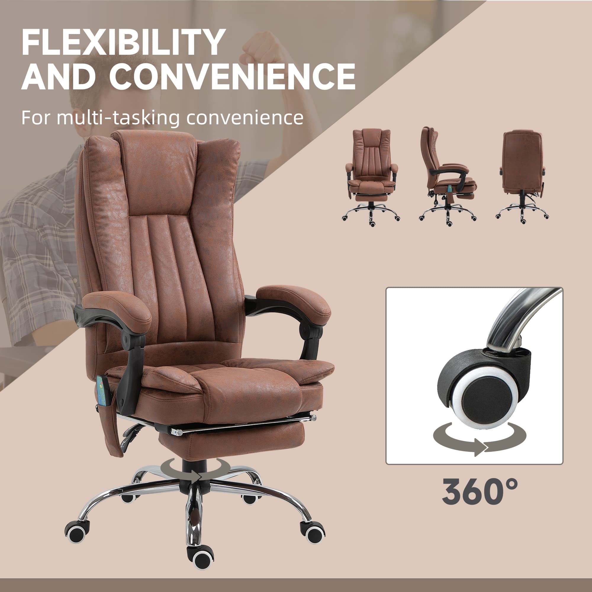 Brown Reclining Massage Office Chair with Heat - image 8