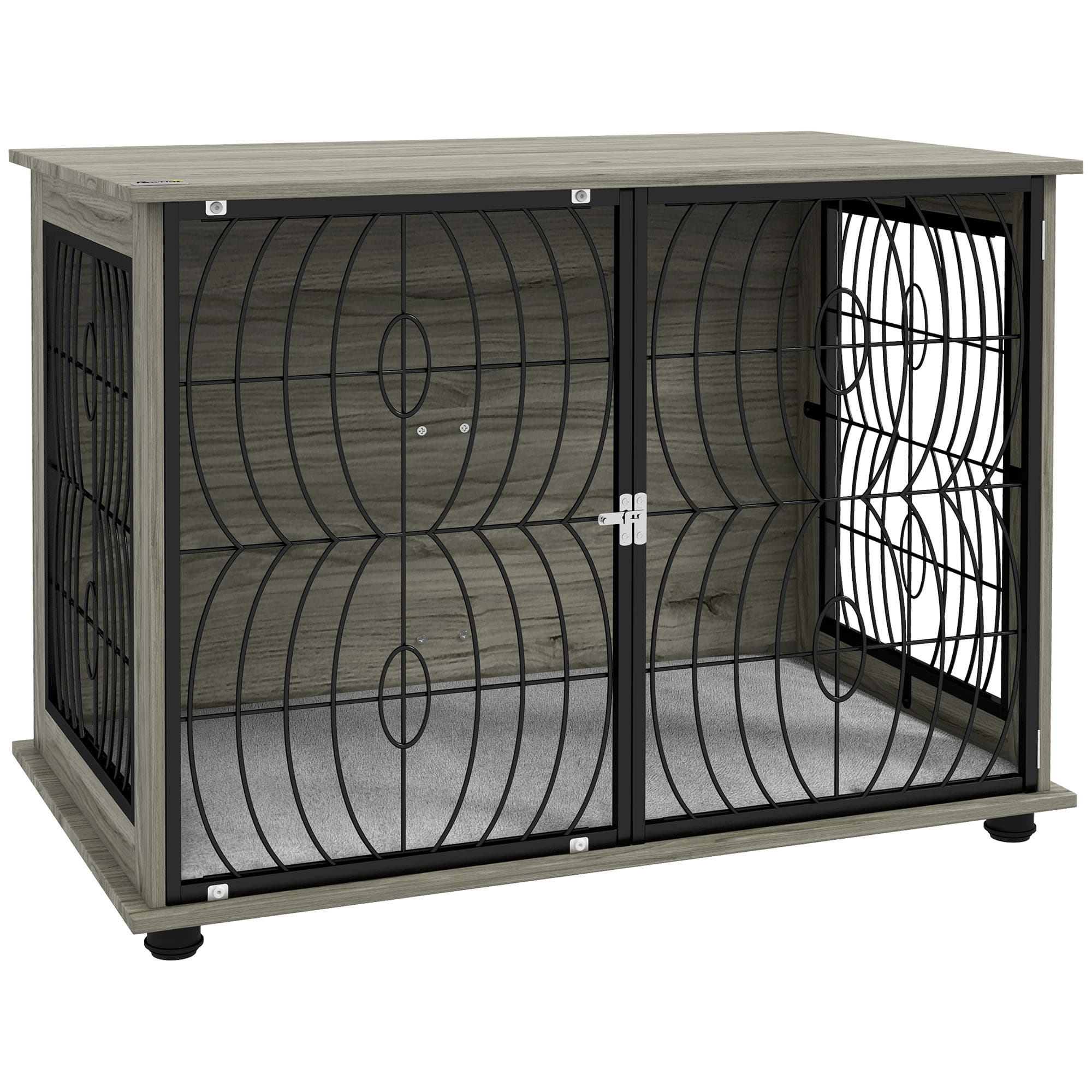 PawHut Dog Crate End Table with Washable Cushion - Grey