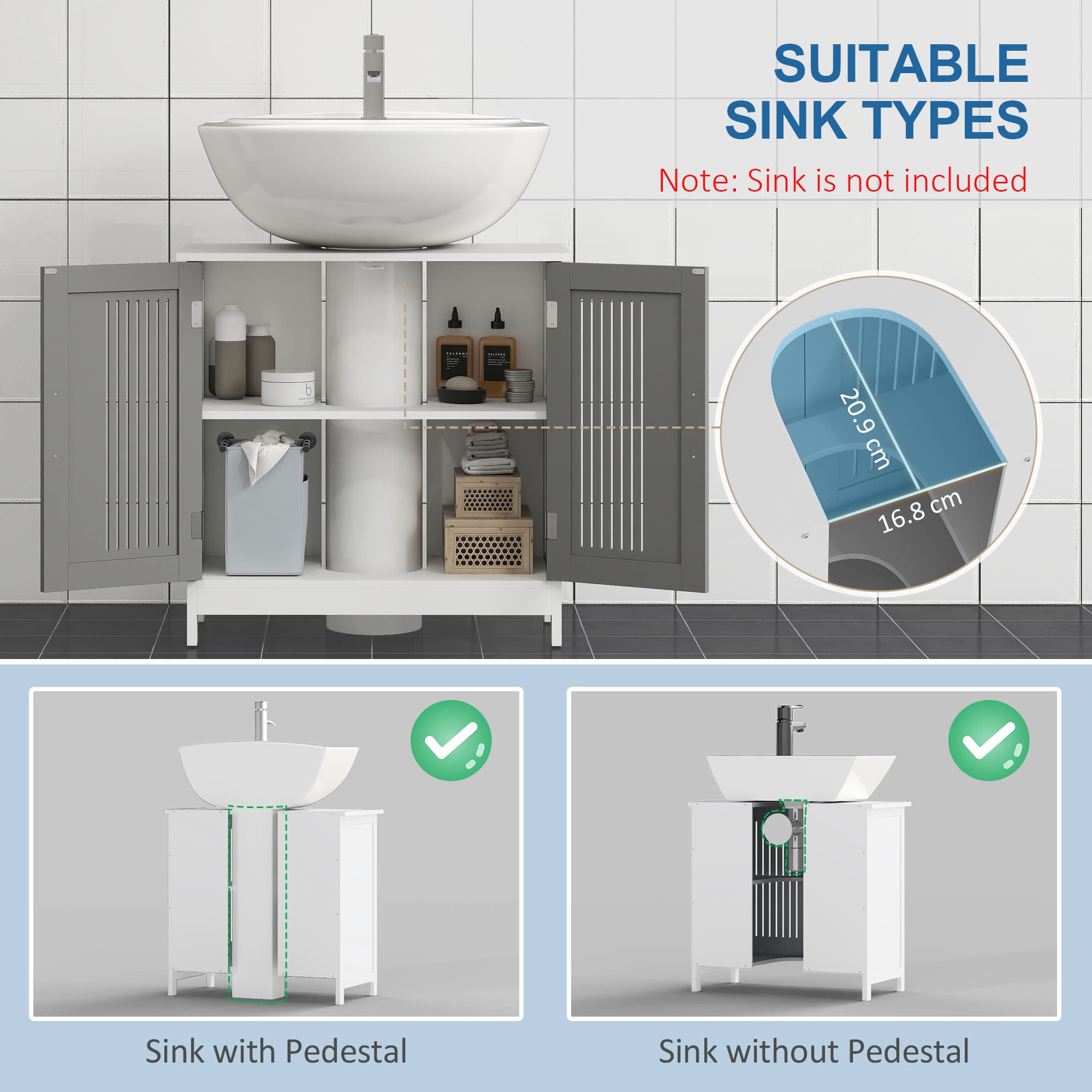 Grey Under-Sink Cabinet with Slatted Double Doors - image 1