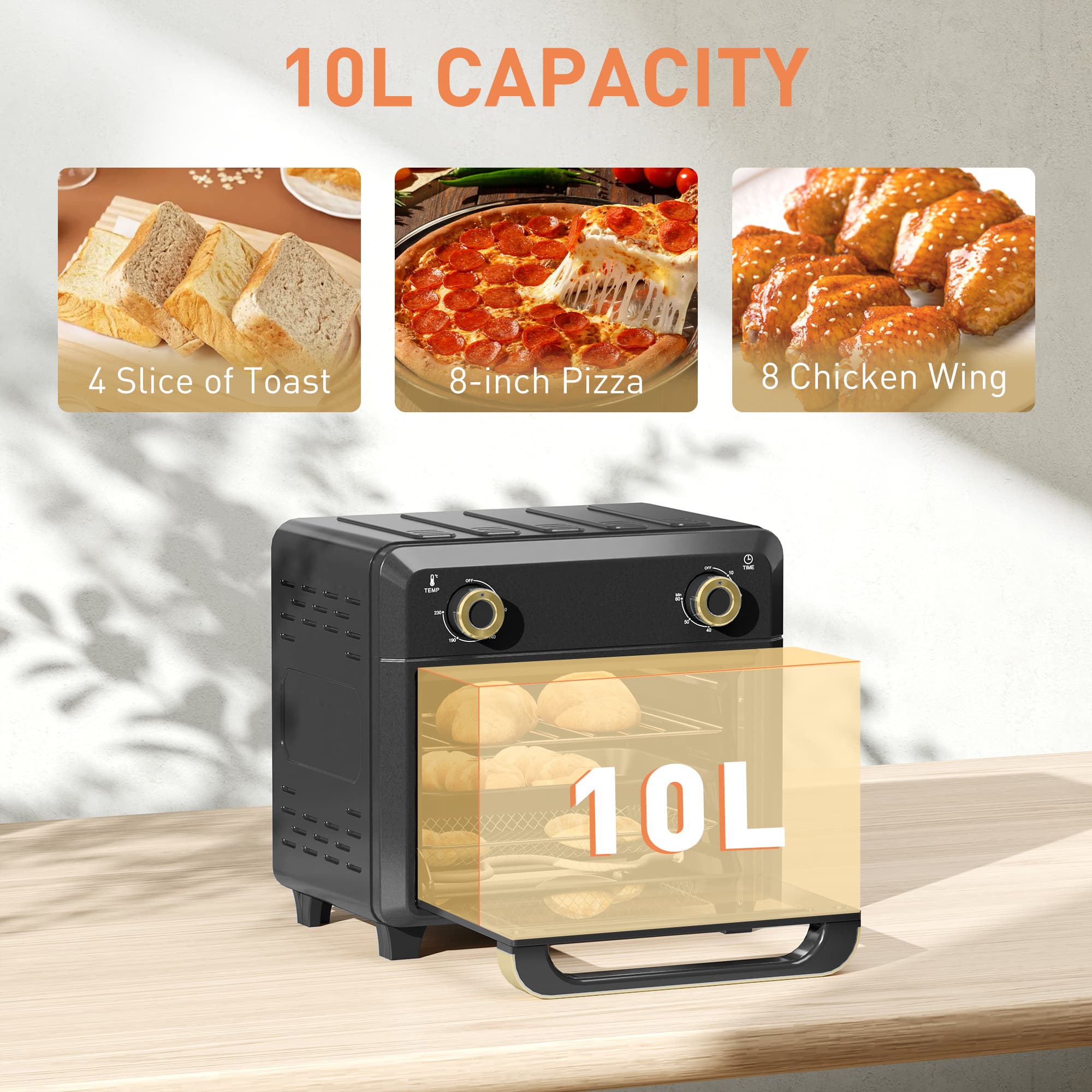 10L Air Fryer Mini Oven with Adjustable Temperature and Timer - image 3
