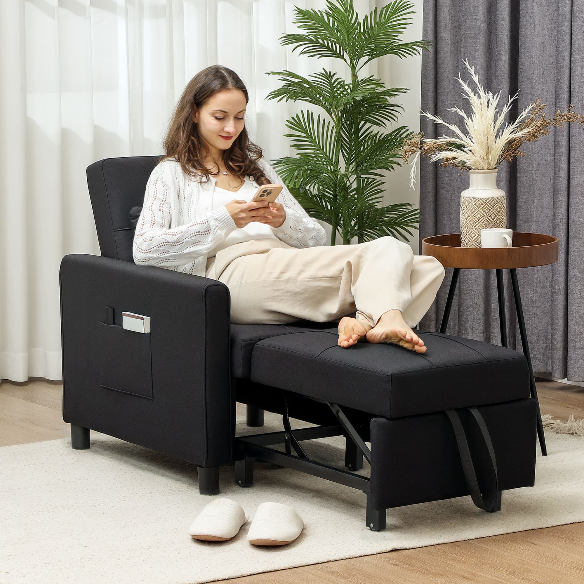Effortlessly Versatile 3-in-1 Black Single Chair Bed - image 3