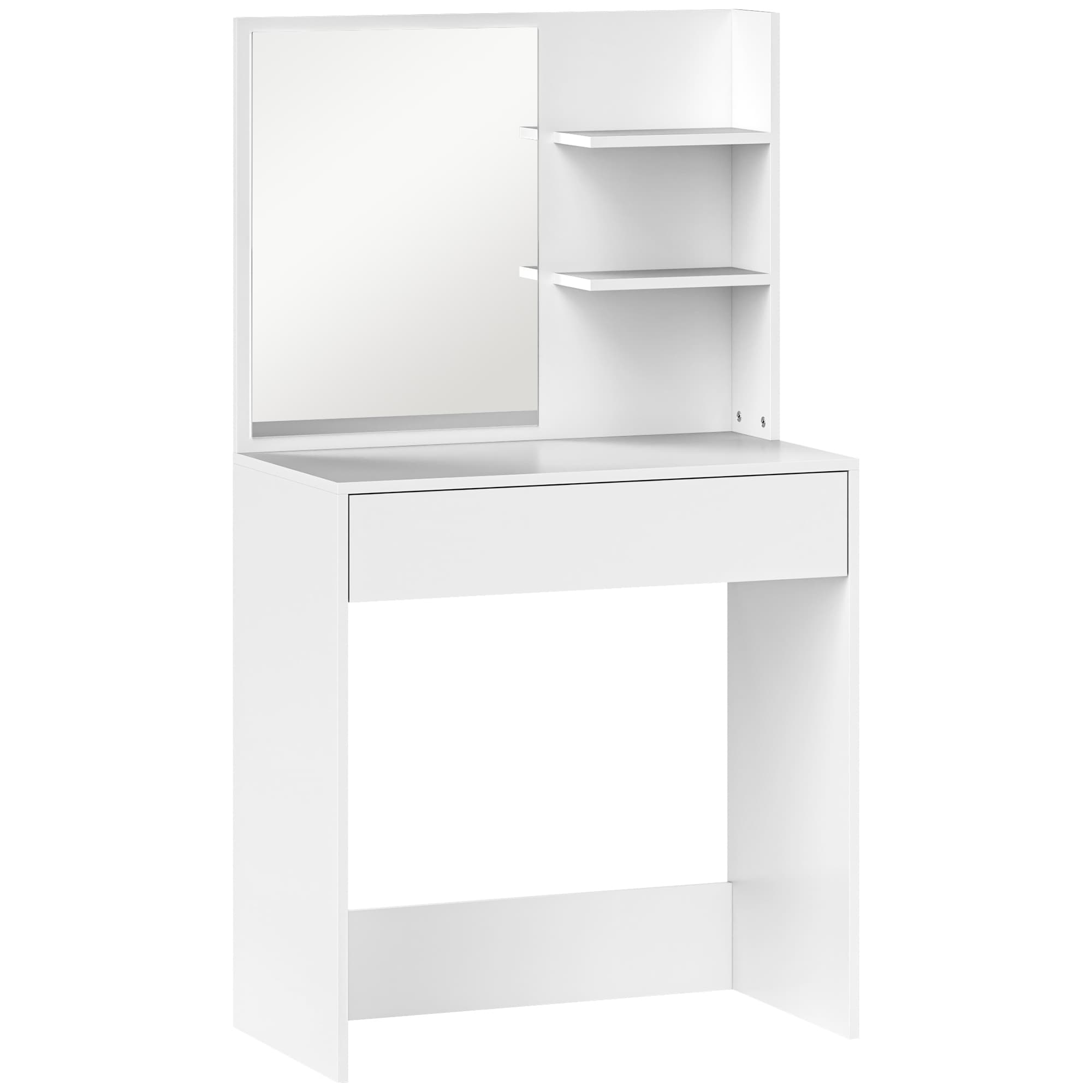 Dressing Table With Mirror, Drawer and Shelves – White - White