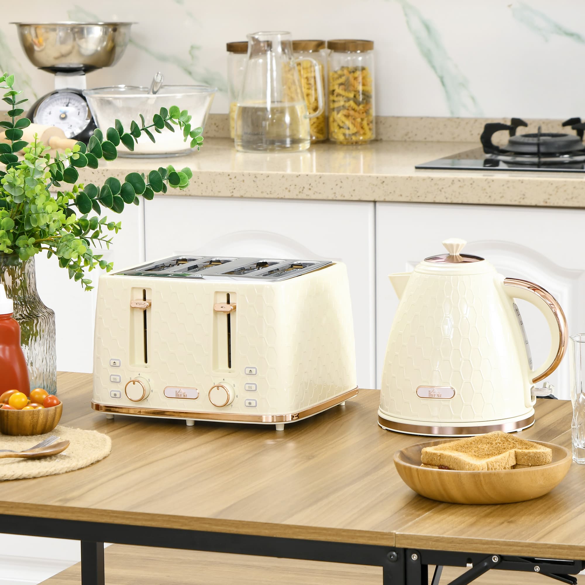 1.7L Cream Kettle and 4-Slice Toaster Set — Honeycomb Texture - image 4