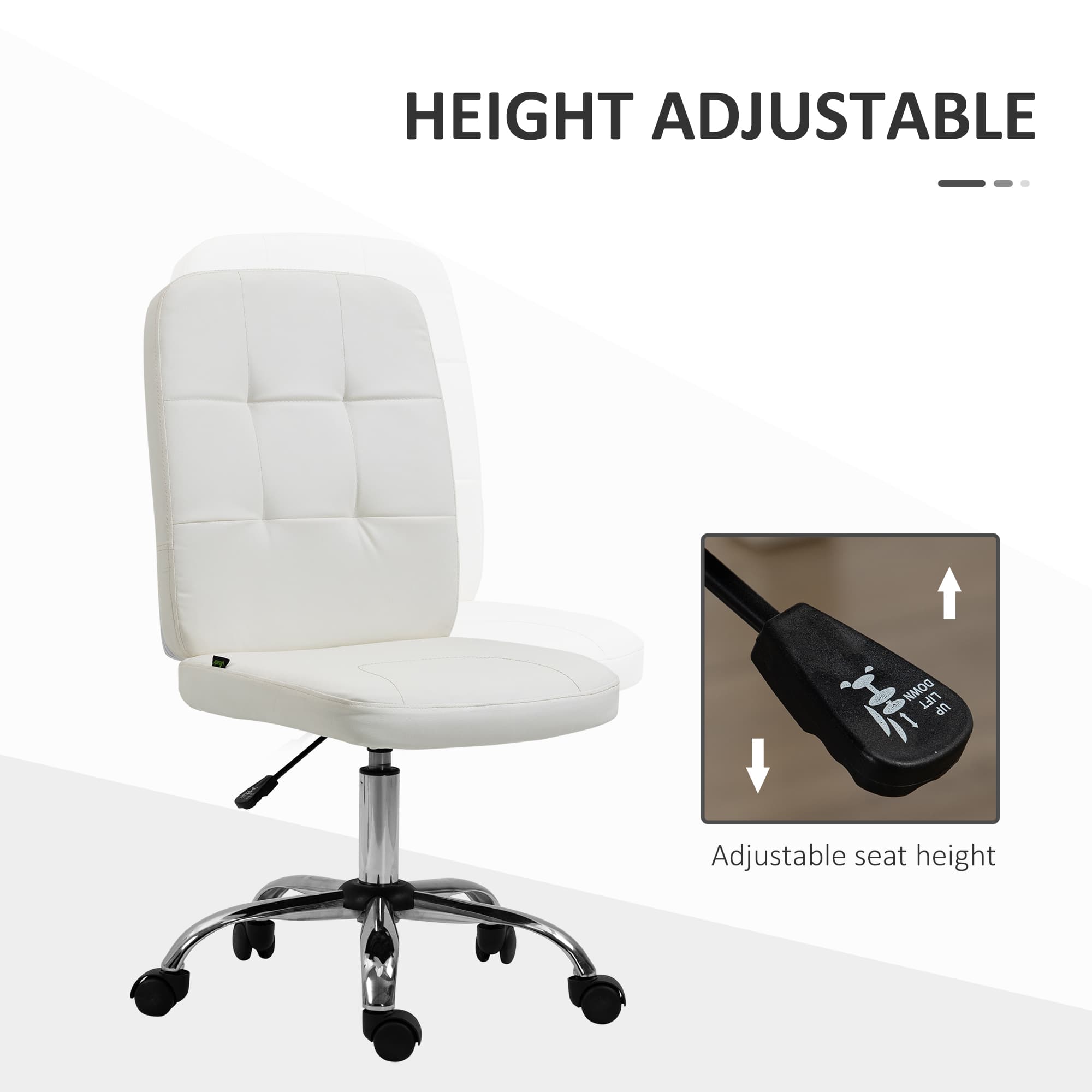 Cream Faux Leather Armless Office Chair with Gas Lift - image 10