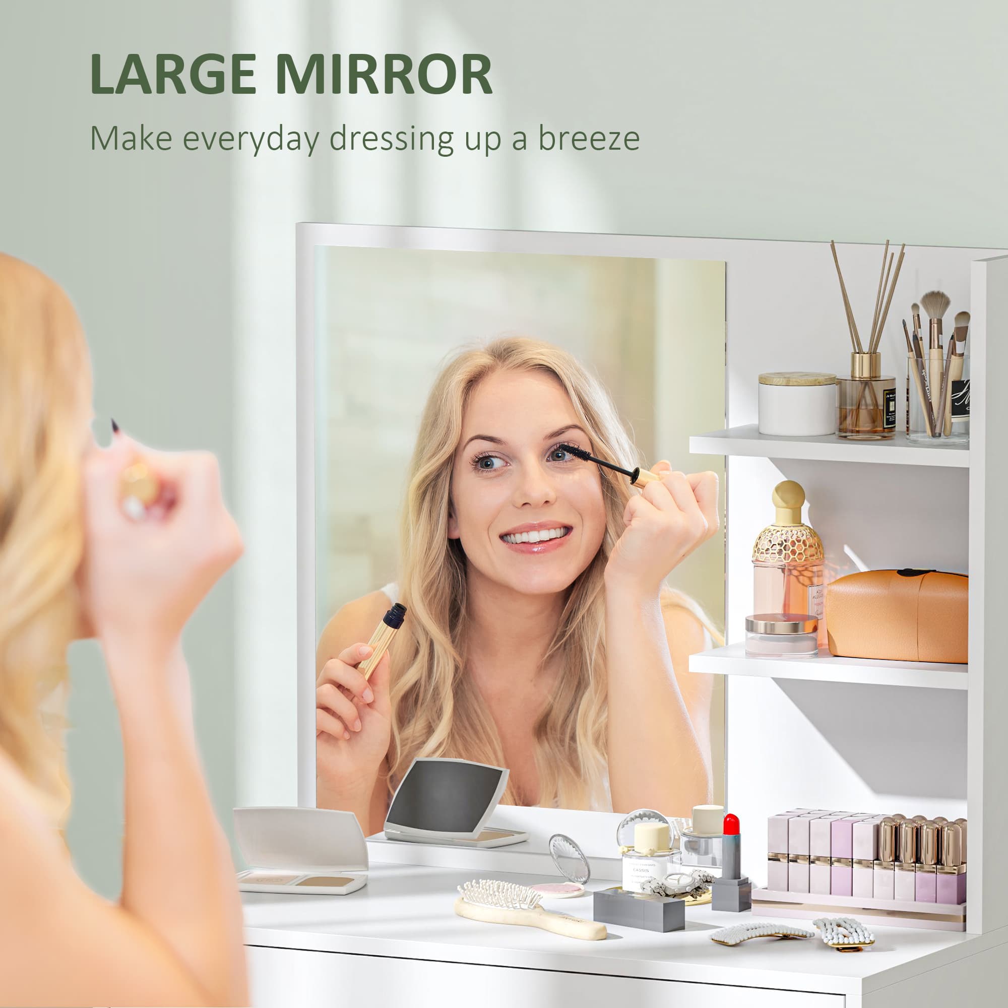 Dressing Table With Mirror, Drawer and Shelves – White - image 2