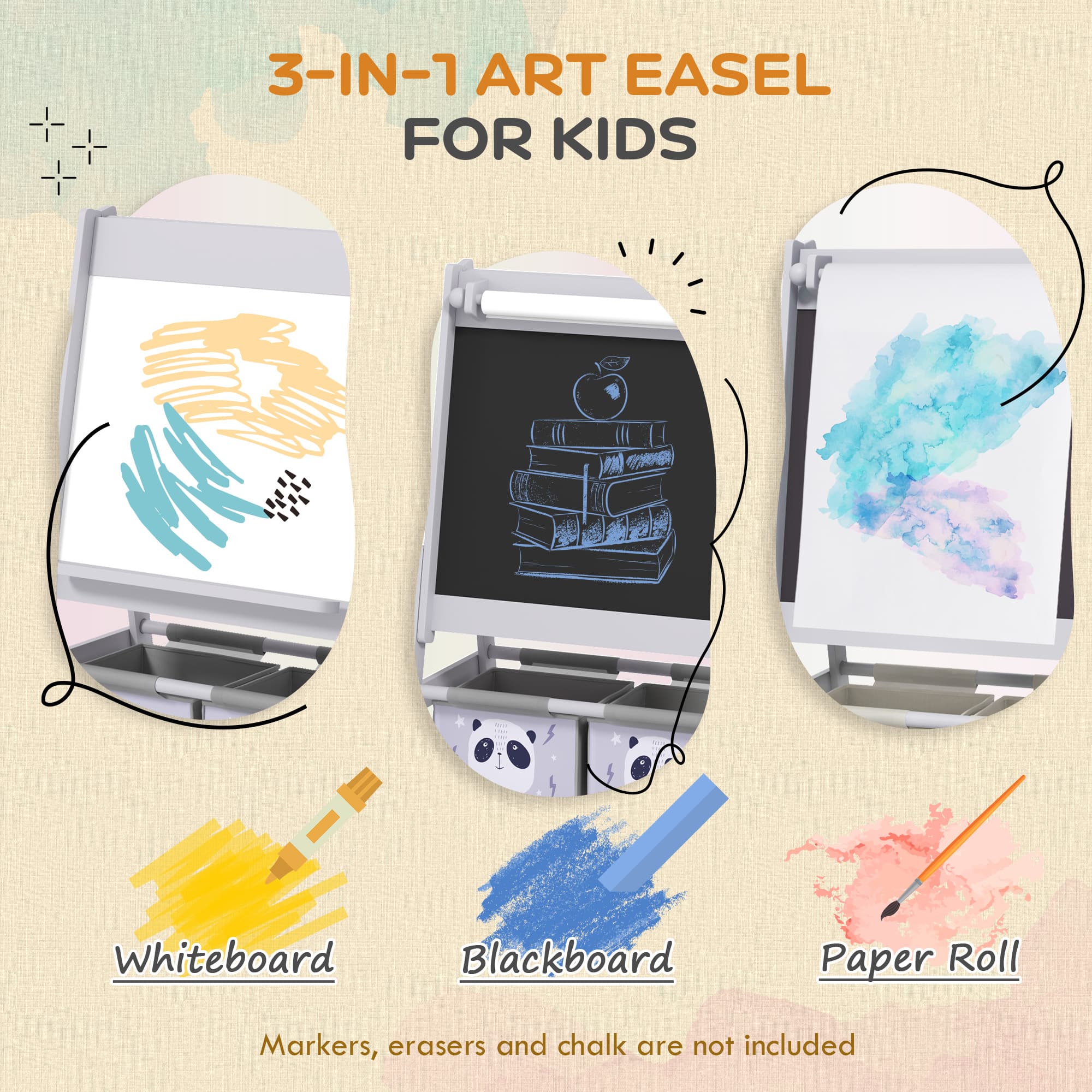 Kids 3-in-1 Art Easel with Chalkboard, Whiteboard and Paper Roll - image 10