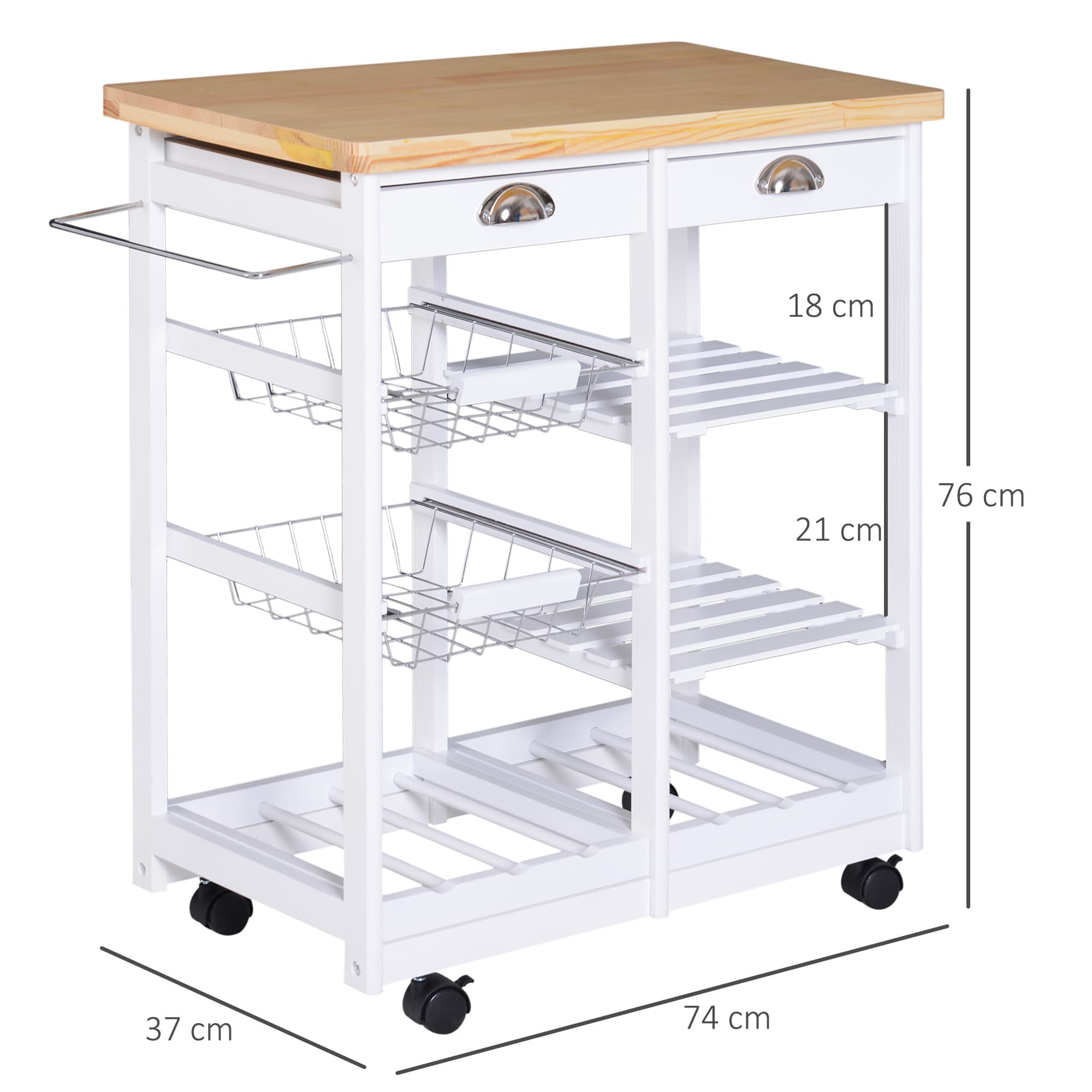 Rolling Kitchen Trolley with Wine Rack and Solid Wood Worktop - image 5