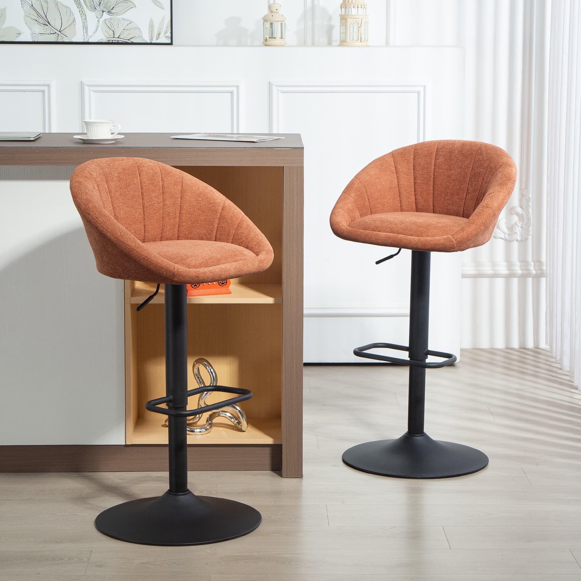 Pair of Adjustable Tub Bar Stools in Orange — Set of 2 - image 5